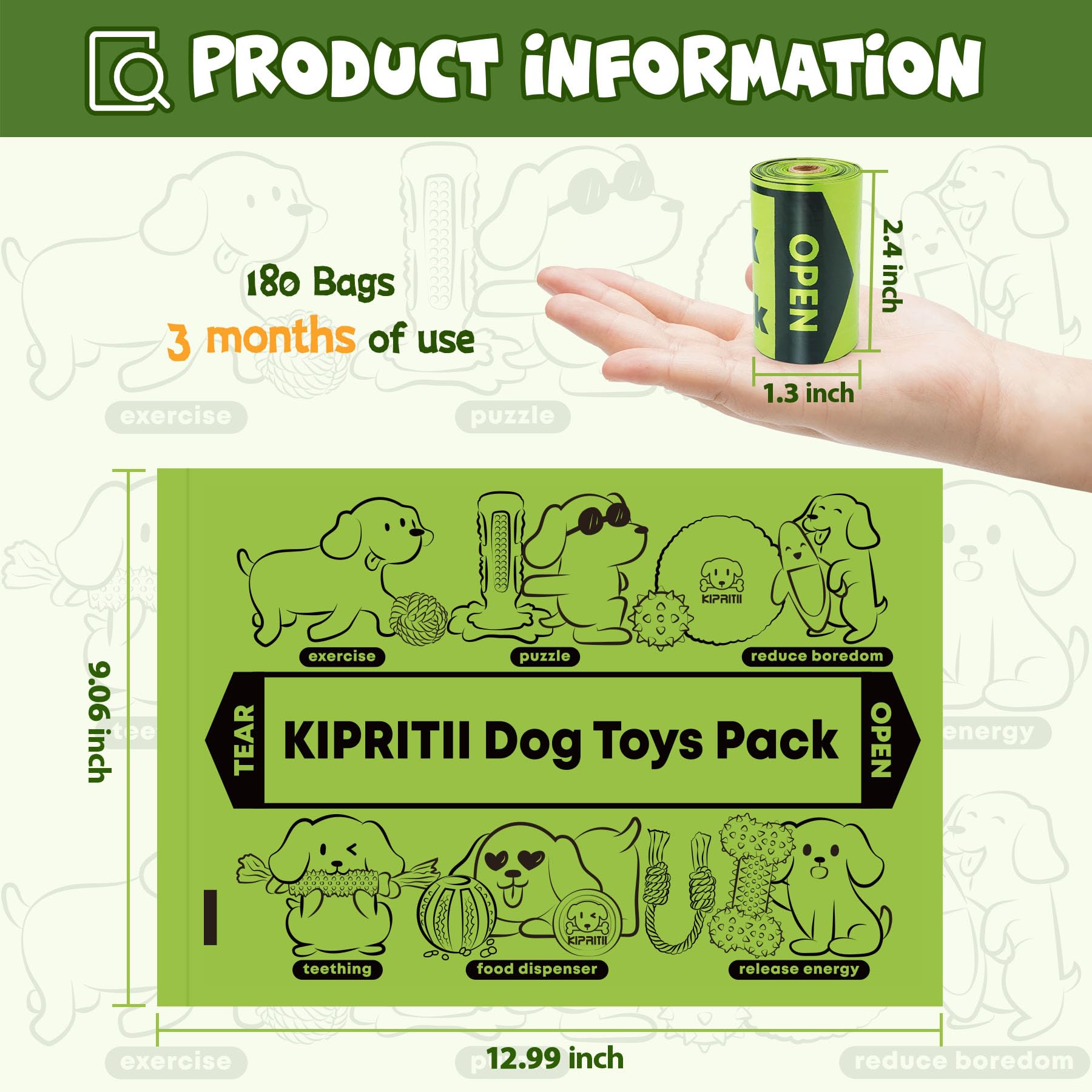 Kipritii Strong-Endurance Dog Poop Bag Set With Dispenser & Leash Clip, Thick Waste Poop Bags For Puppy/Small/Medium/Large Dog & Cat