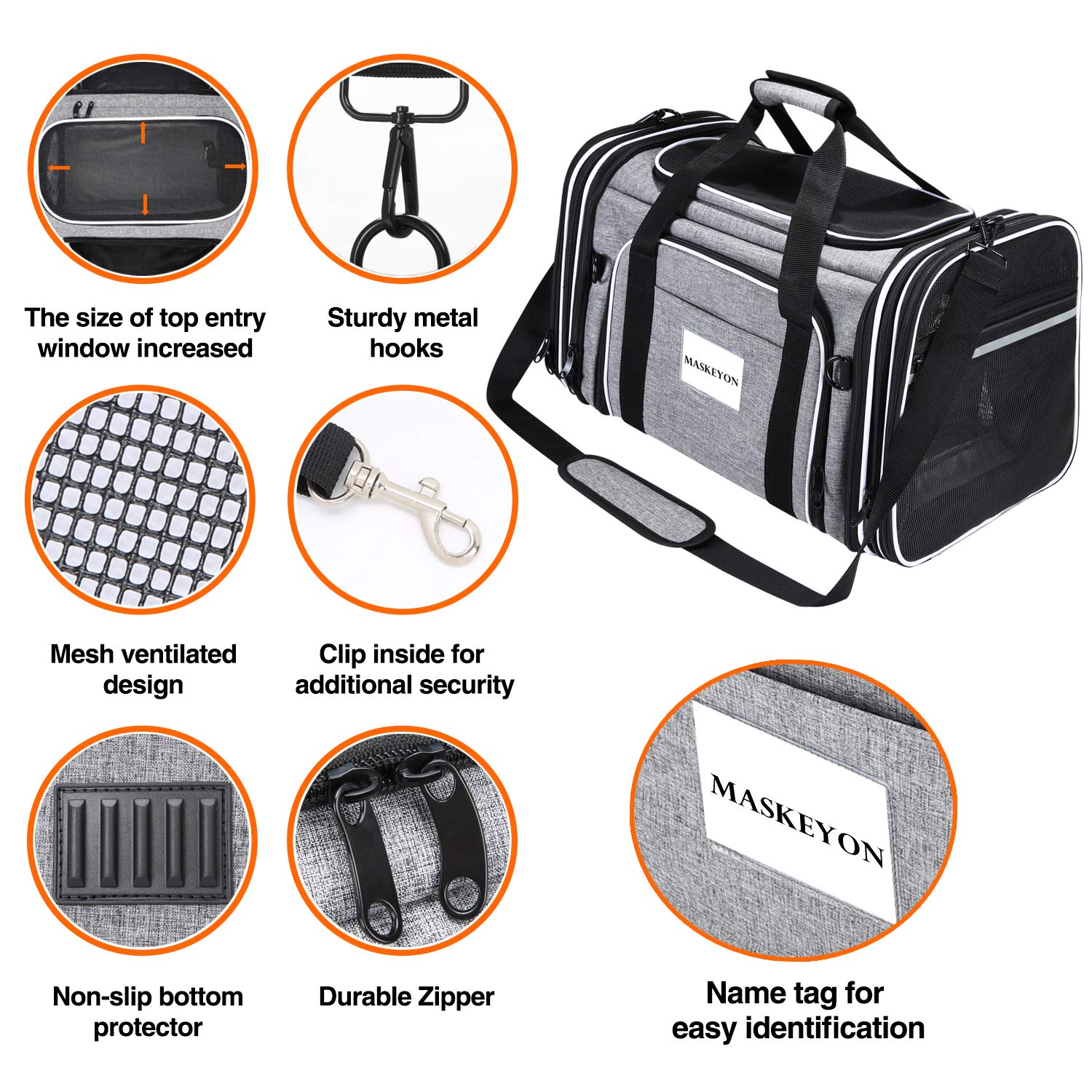 Maskeyon Tsa Airline Approved Soft Sided Pet Carrier Top Loading 4 Side Expandable Large Travel Cats Carrier Collapsible With 3 Removable Washable Pads And 3 Pockets For Cats Kitten And Small Dogs