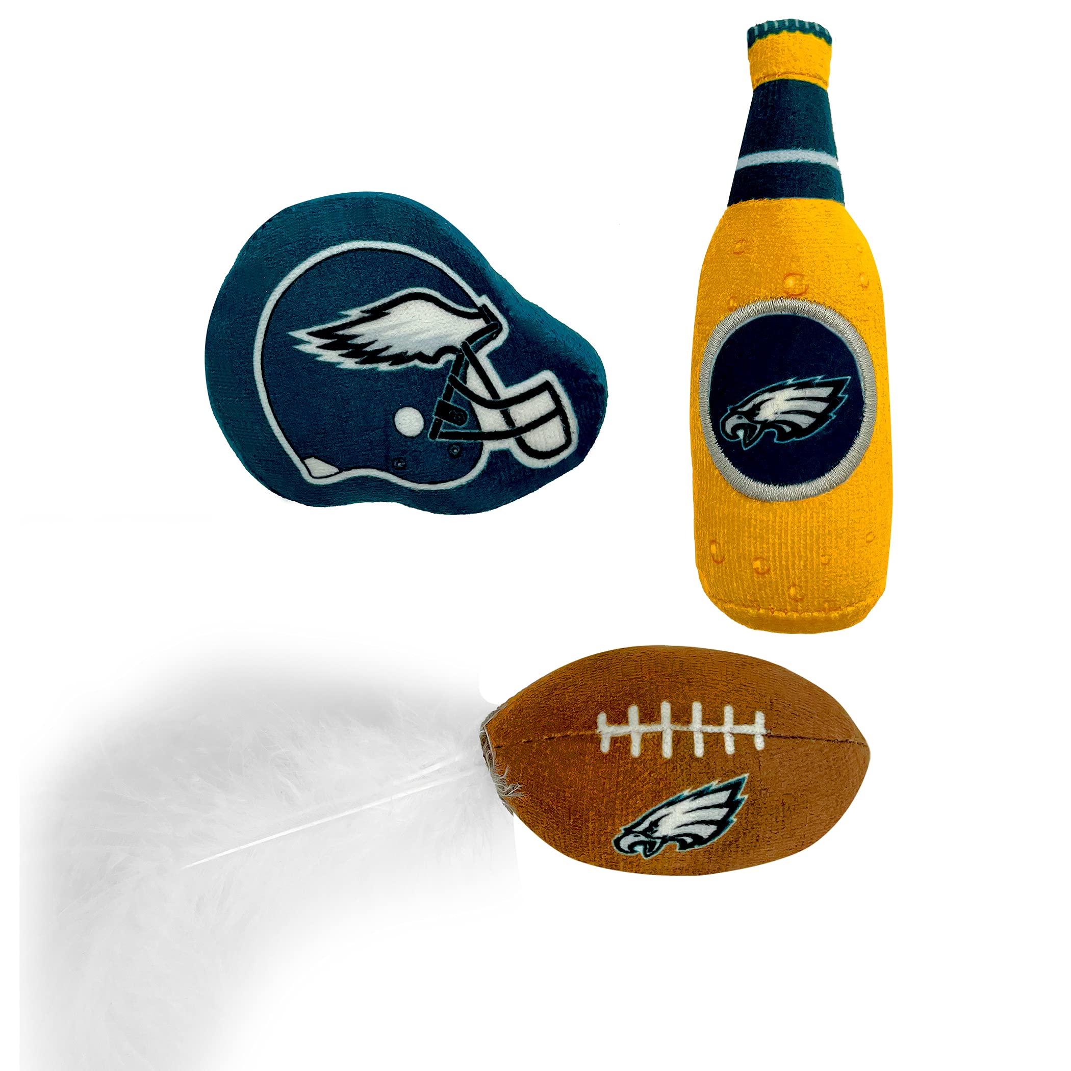 BEST PLUSH CAT TOY NFL PHILADELPHIA EAGLES Complete Set of 3 piece Cat Toys filled with Fresh Catnip. Includes: 1 Helmet Cat Toy
