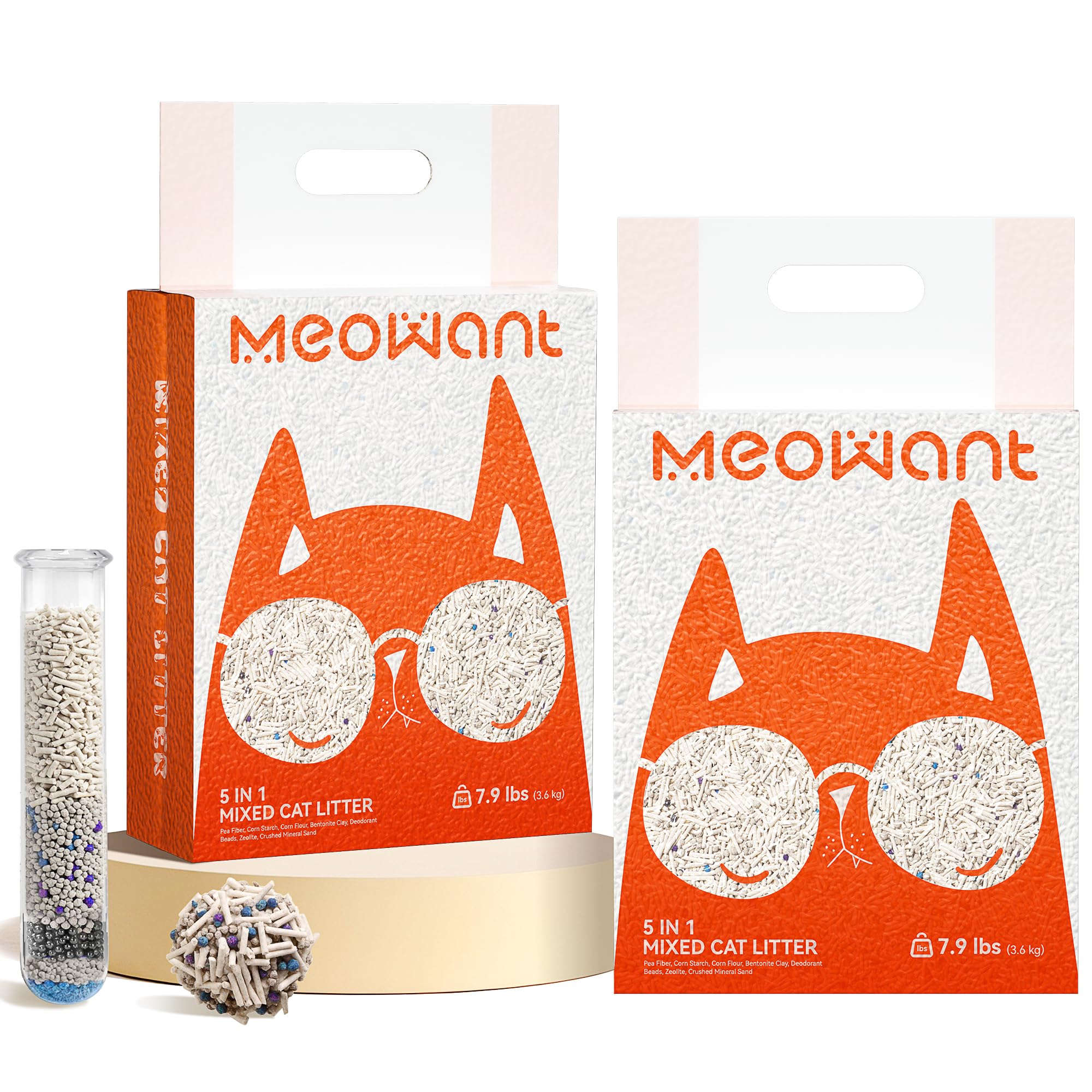 Meowant 5-in-1 Mixed Cat Litter, Natural Bentonite Tofu Clumping Cat Litter, Ultra Absorbent, Fast Clumping, Dust-Free, Odor Con