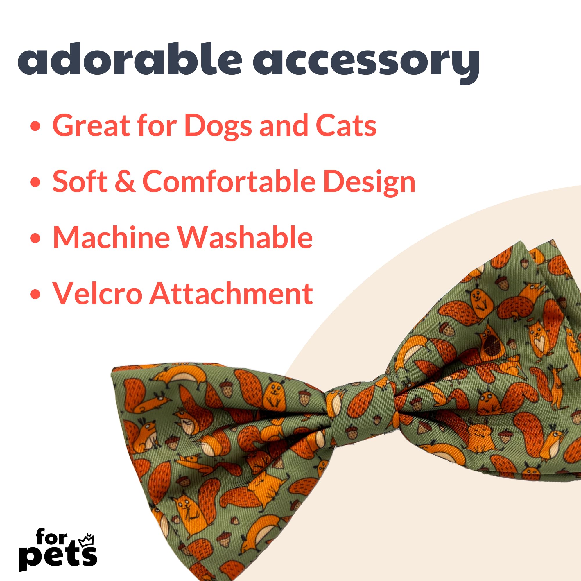 Huxley & Kent Silly Squirrels Fall Bow Tie Collar Attachment For Dogs & Cats - Large, Comfortable & Durable