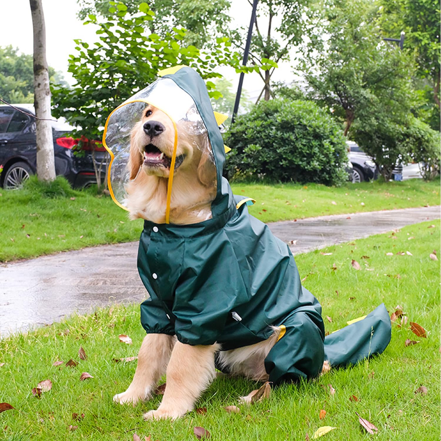 Harikaji Dog Raincoat, Tail Protect Legs Cover Dinosaur Cosplay Raincoat Costume Cute Animals Pattern Raincoat Jacket For Medium