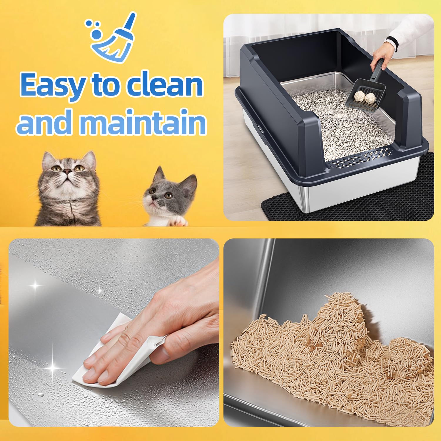 KMNSUN XXX-Large Stainless Steel Litter Box, 28 L x 20 W, Navy Blue, Anti-Leakage, Easy to Clean, Ideal for Large & Multiple Cats