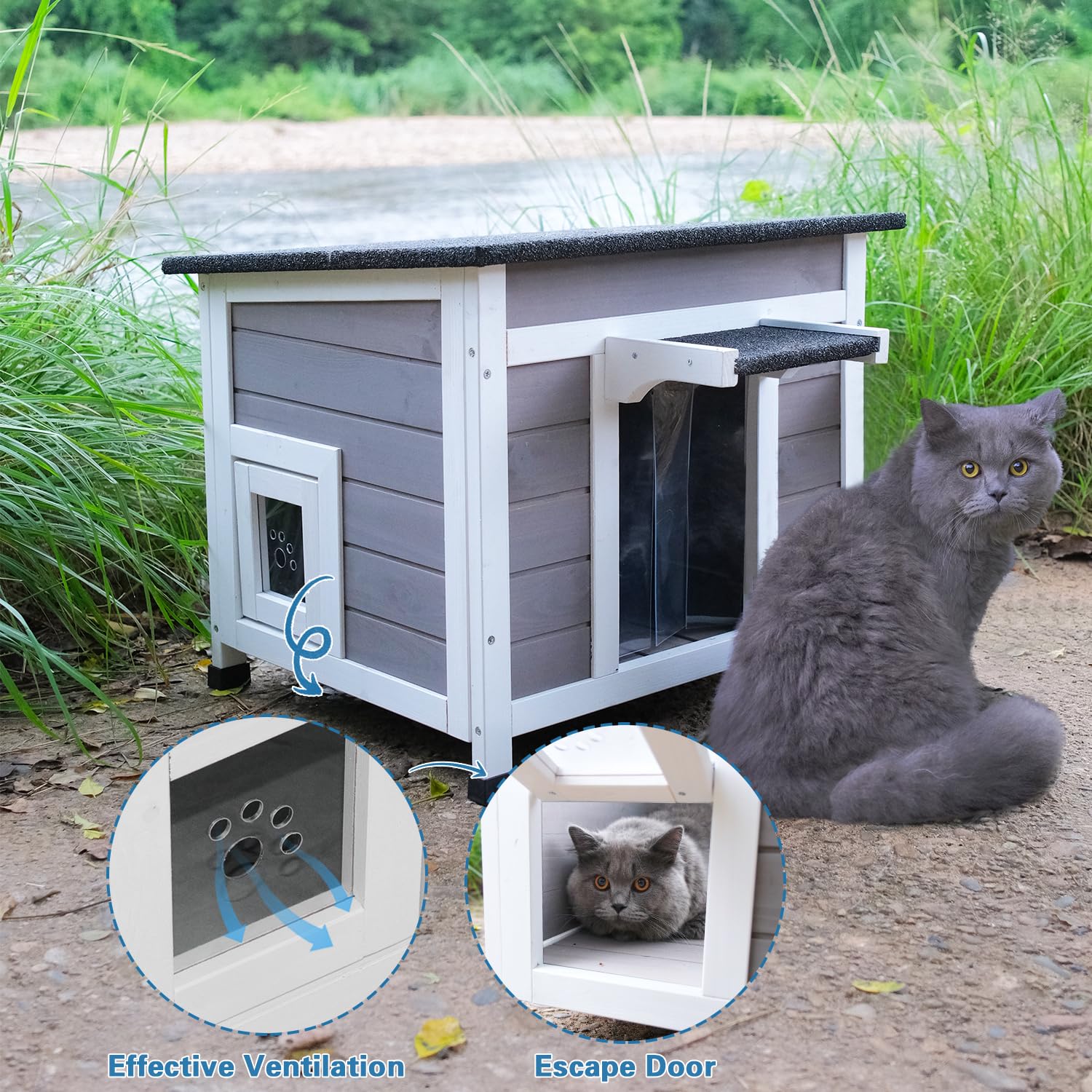 Funxplore Outdoor Cat House Feral Cat Enclosure Cat House Weatherproof For Winter Outdoor Cats