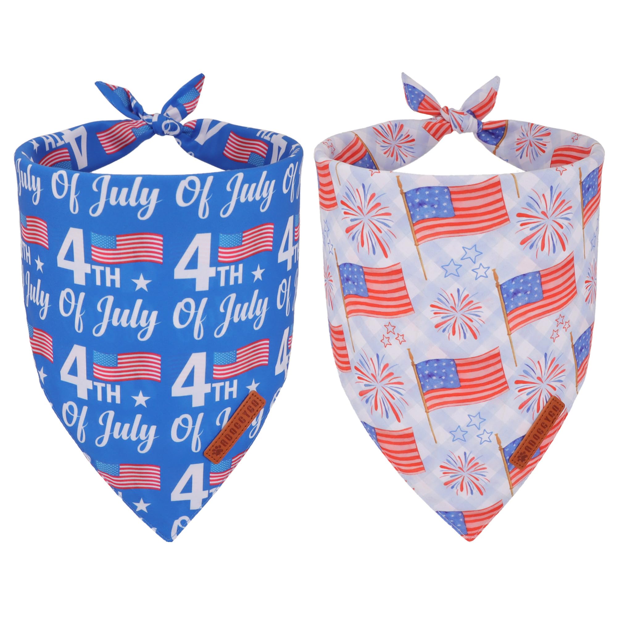 Adoggygo American Flag Dog Bandanas 2 Pack, Triangle Reversible Independence Day Pet Scarf Bib, Red Blue 4Th Of July Bandana For