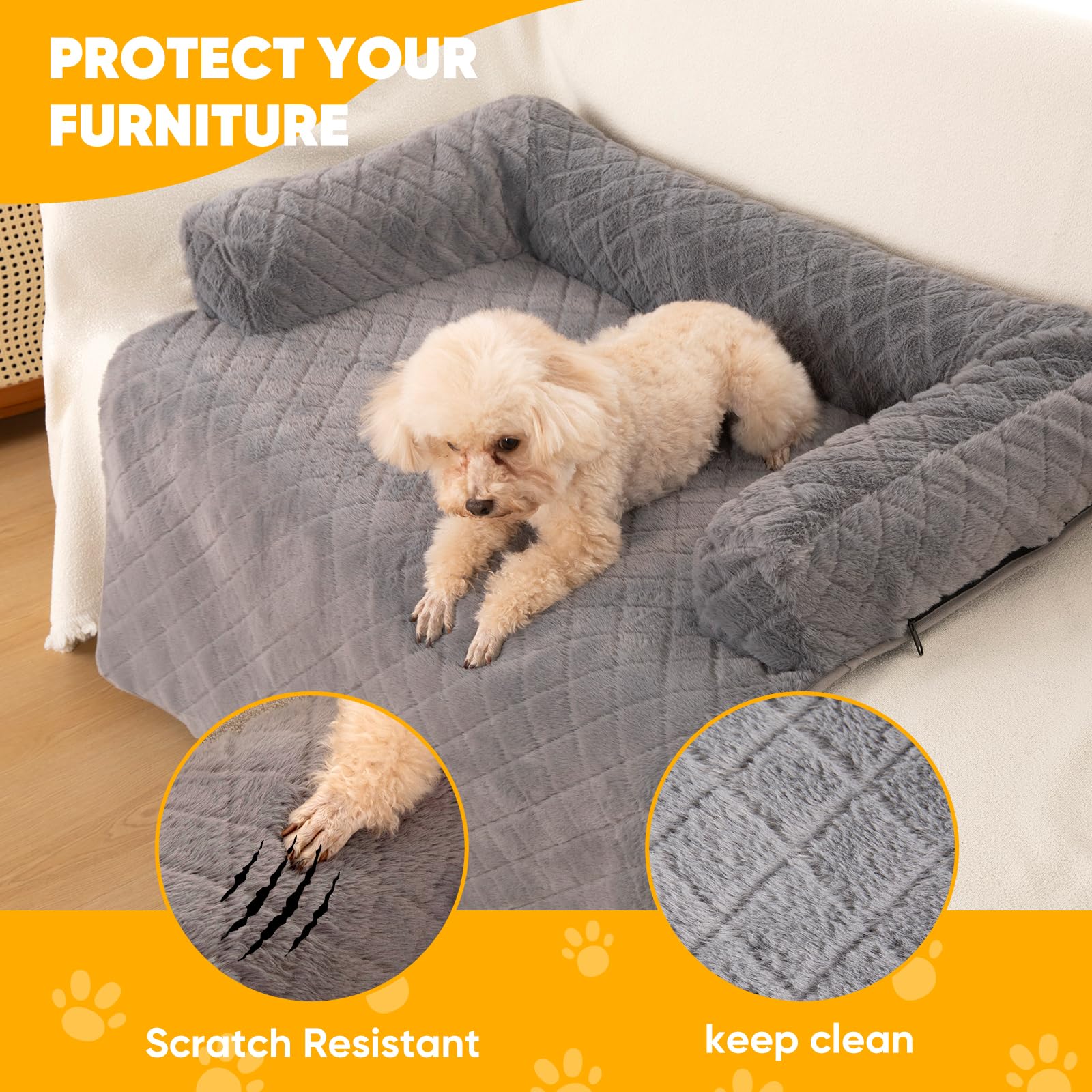 Calming Dog Couch Bed For Large Dogs, Durable Fluffy Fuzzy Dog Mat, Sofa Dog Bed Mats With Removable Washable Cover, Perfect For
