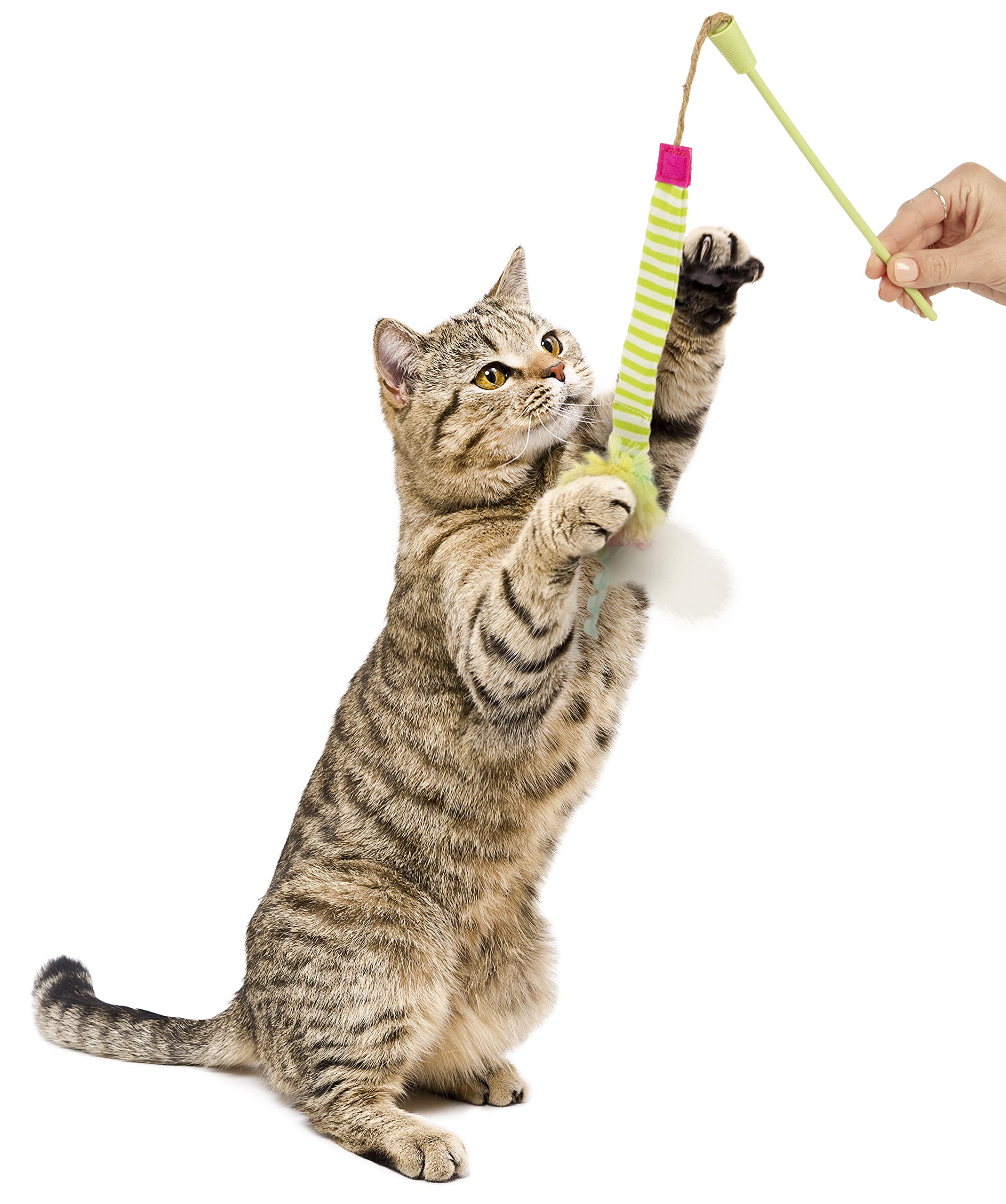 Smartykat Silly Swinger Plush Wand Cat Toy, Includes Catnip Toy - Green, One Size