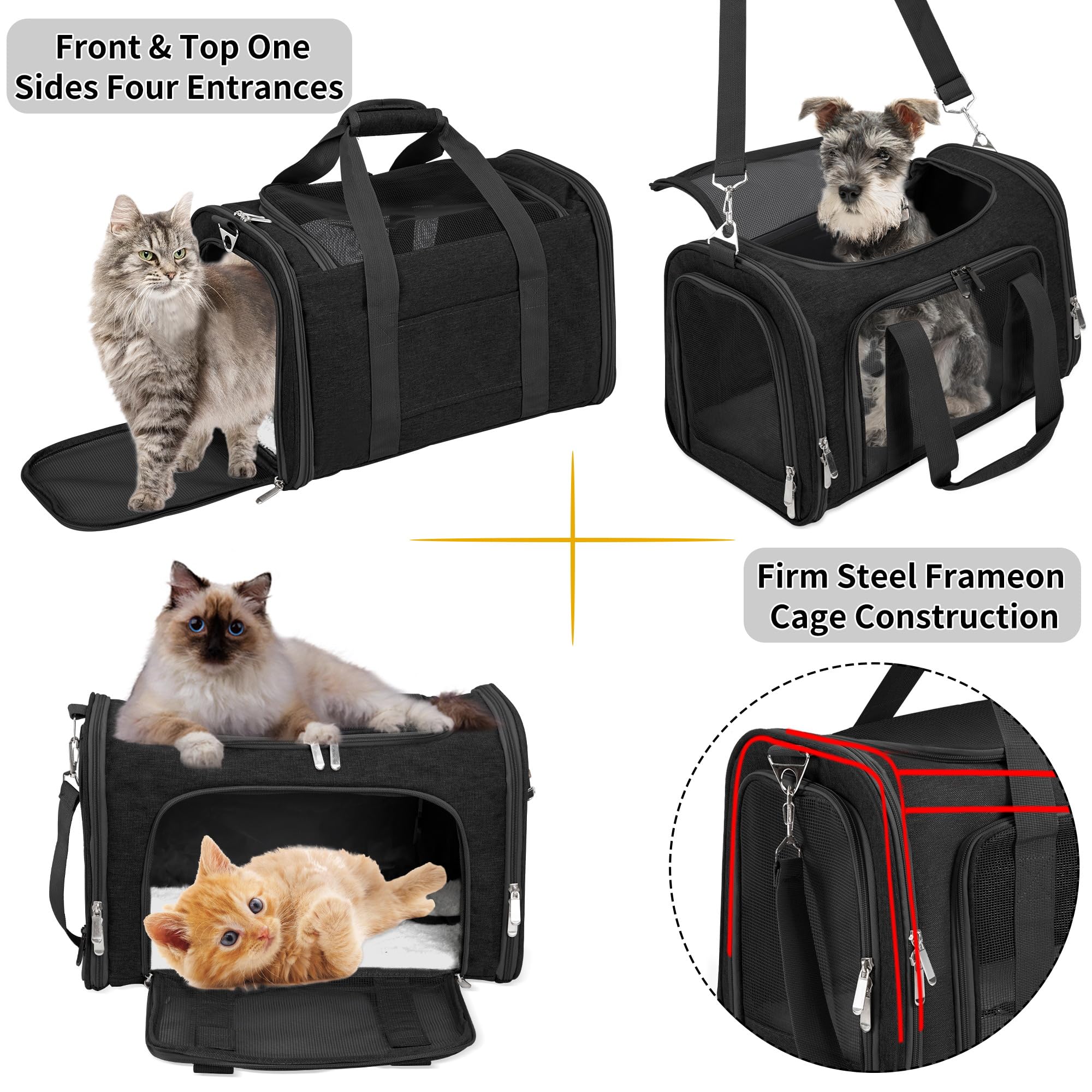 Soft-Sided Cat/Dog/Pet Carrier, Collapsible Pets Travel Carriers For Big Cats/Small Dogs With Shoulder Strap & Removable Mat, Me