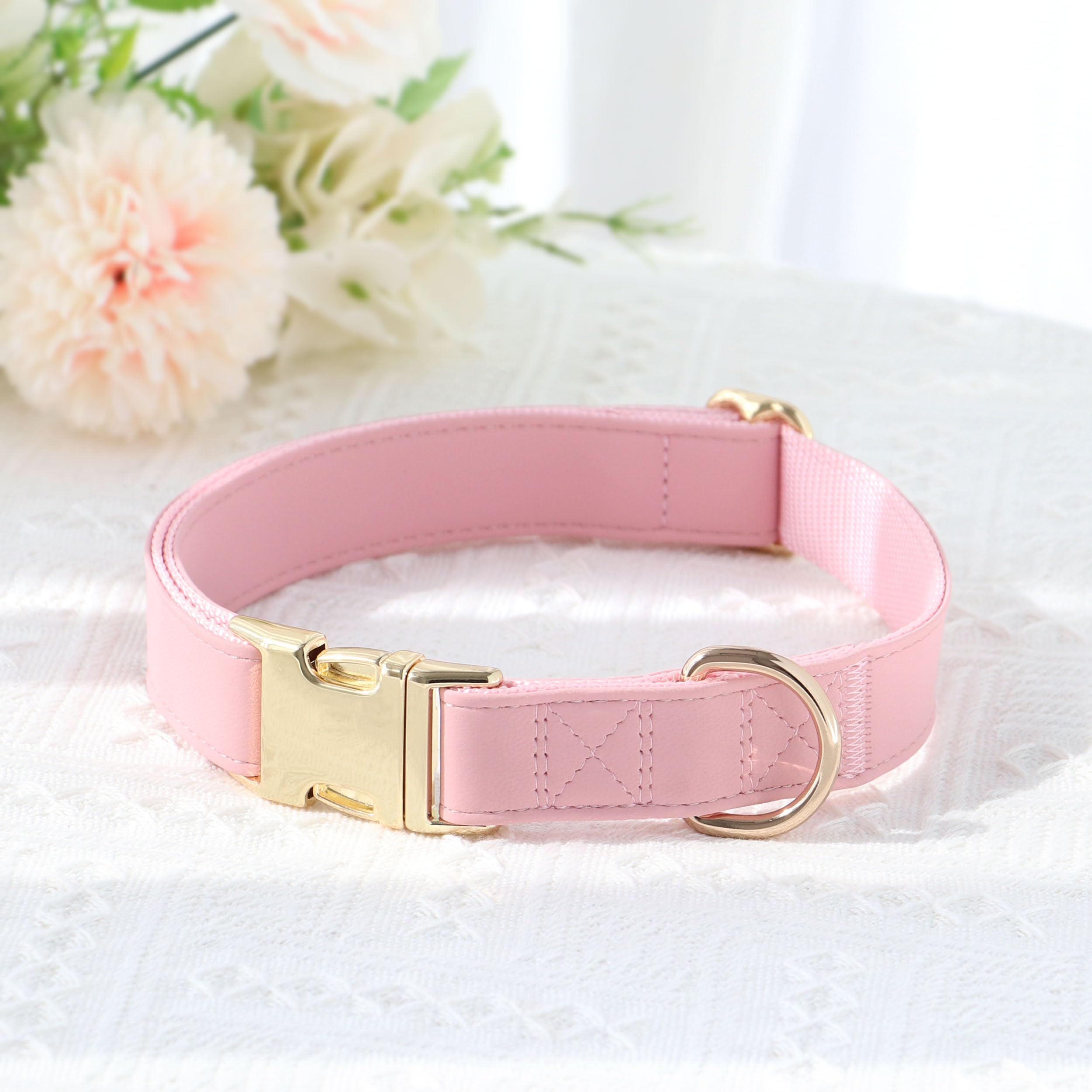 PET ARTIST Bright & Classic Leather Dog Collar, Durable & Heavy Duty Pink Dog Collar with Quick Release Metal Buckle, Adjustable