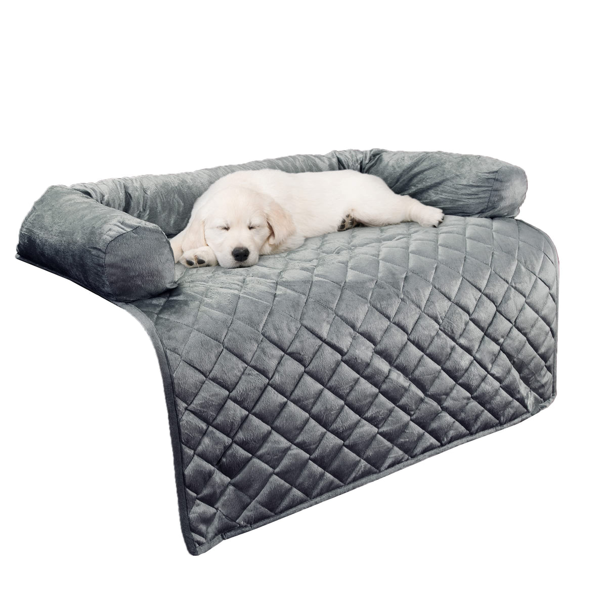 Couch Cover For Dogs - 35X35 Pet Furniture Protector With Memory Foam Neck Bolster, Quilted Fabric, And Water-Resistant Base Layer By Petmaker (Gray)