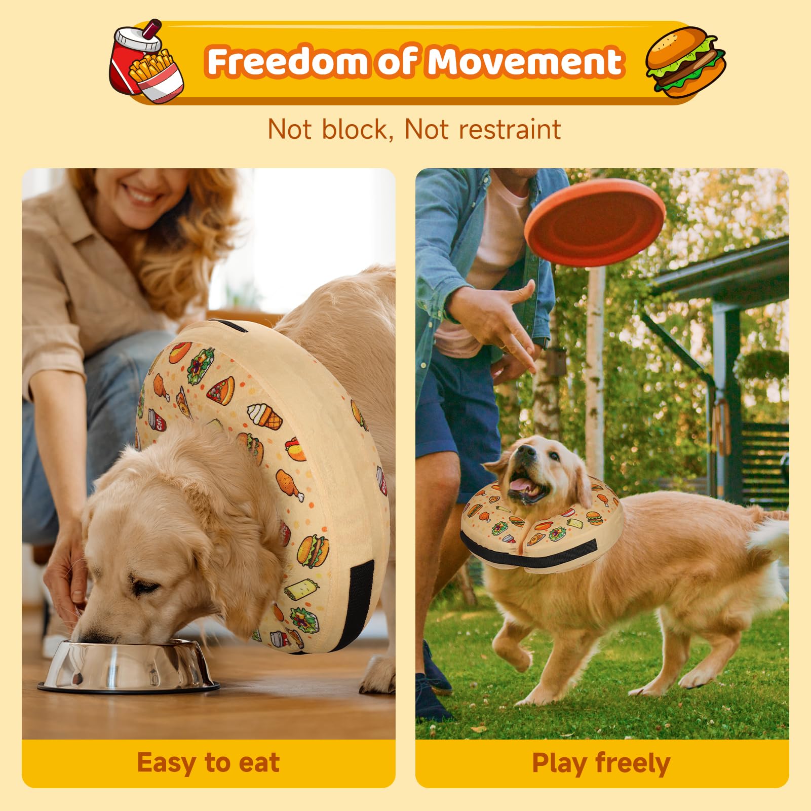 Grand Line Hamburger Inflatable Collar for Dogs and Cats, Soft Protective Recovery Cone After Surgery, Blow up Pet Collar Cone,