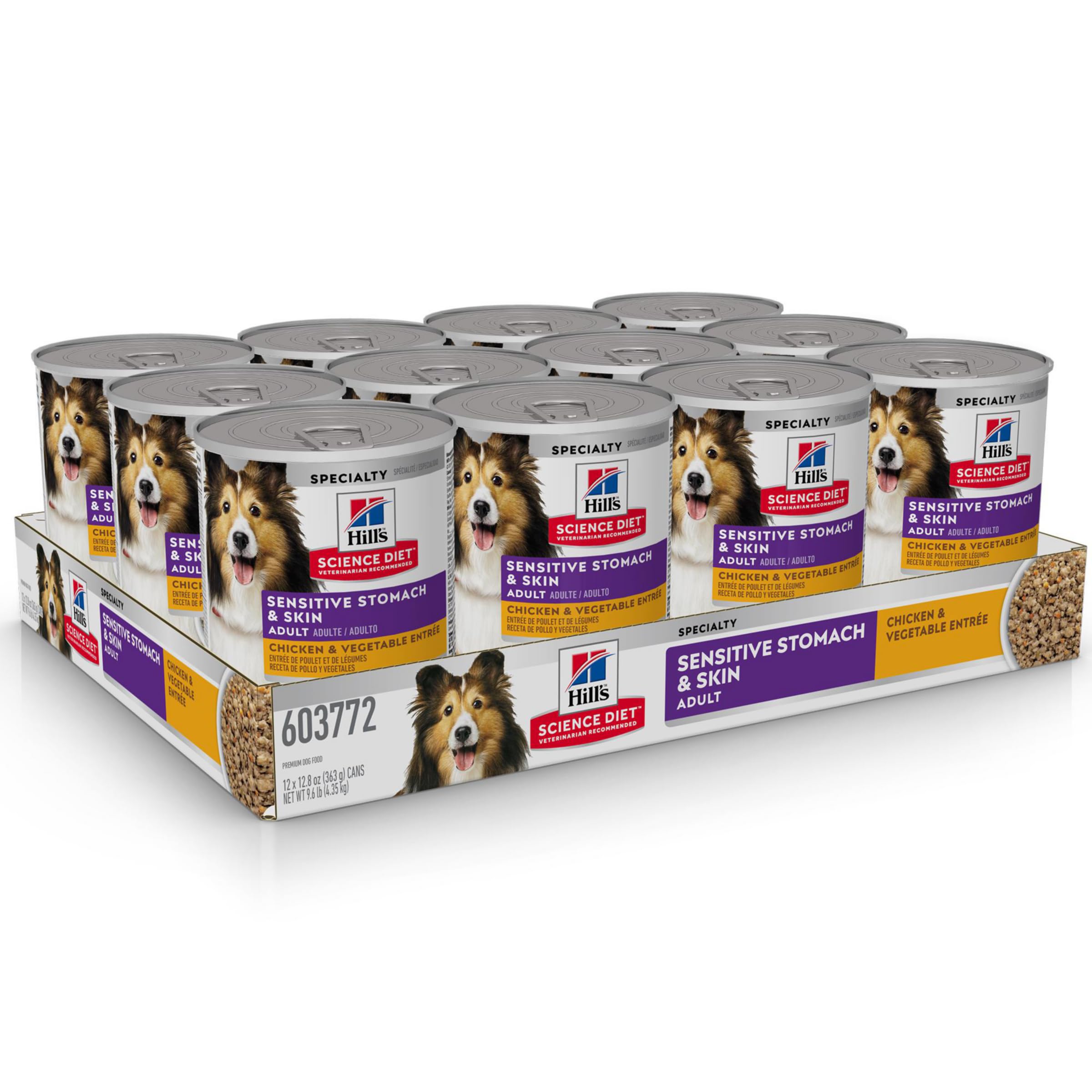 Hills Science Diet Sensitive Stomach & Skin, Adult 1-6, Stomach & Skin Sensitivity Support, Wet Dog Food, Chicken & Vegetables