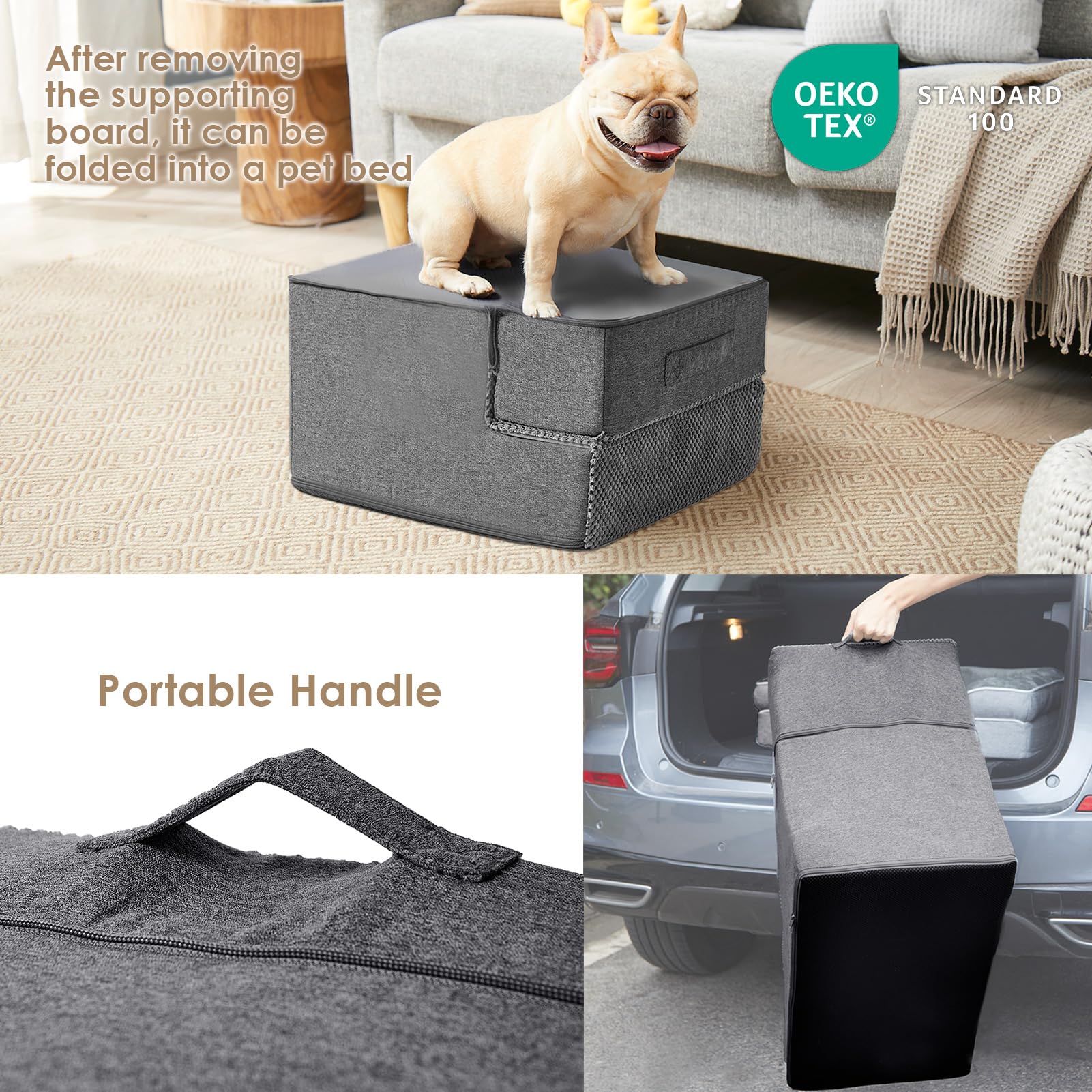 Eheyciga Dog Stairs Ramp For Small Dogs 13.5' H, 3-Step Dog Steps For Couch Sofa And Chair, Pet Steps For Small Cats, Non-Slip