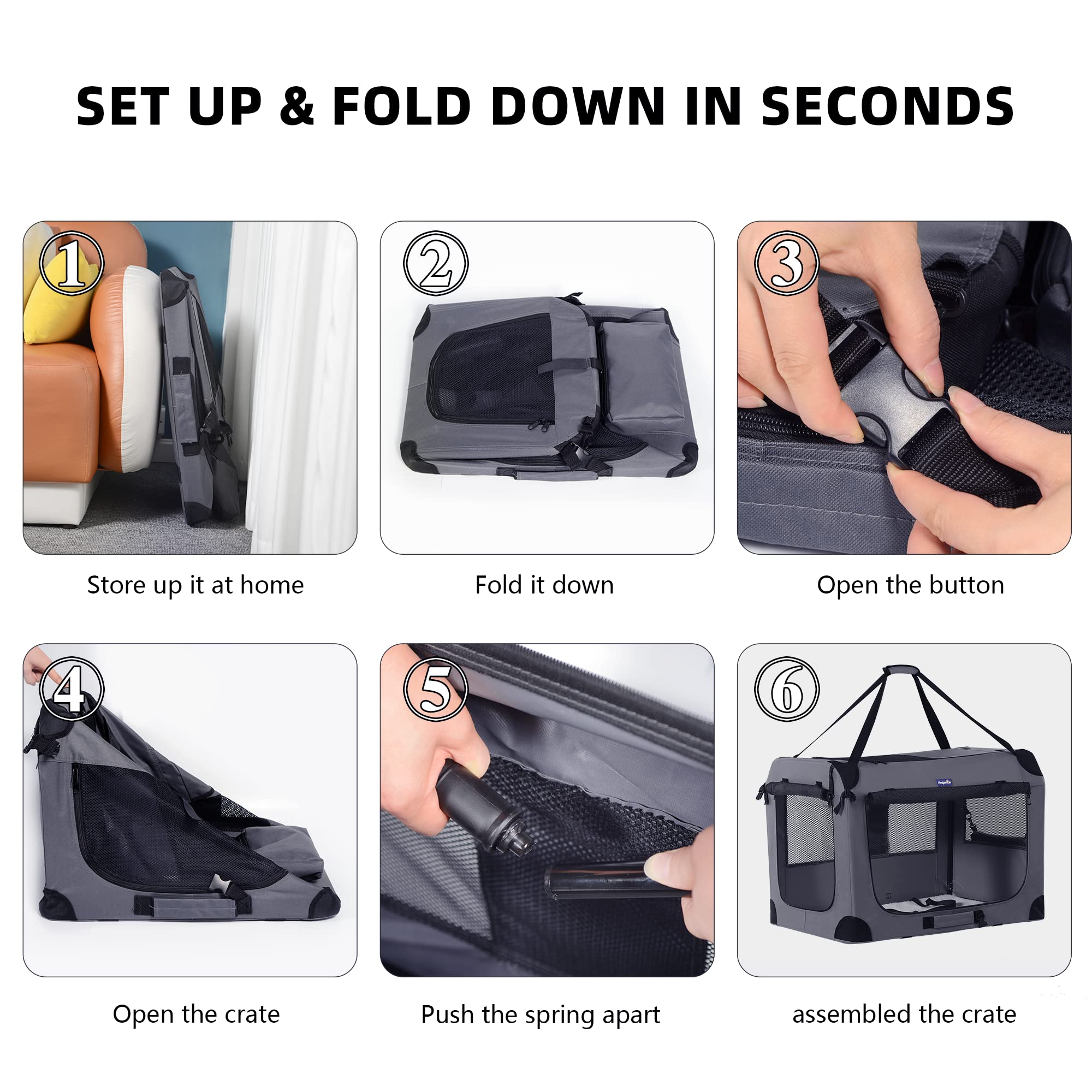 Petprsco 40 Inch Collapsible Dog Crate, Portable Dog Crates For Large Dogs, Xl Dog Crate For Travel, 3 Door Soft Dog Kennel With