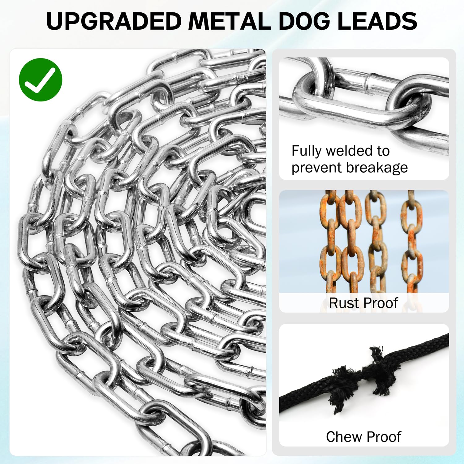 Heavy Duty Dog Chain For Yard-25Ft Metal Dog Chain Leash Chew Proof,Long Dog Lead For Outside With Strong Swivel Hook,Outdoor Do