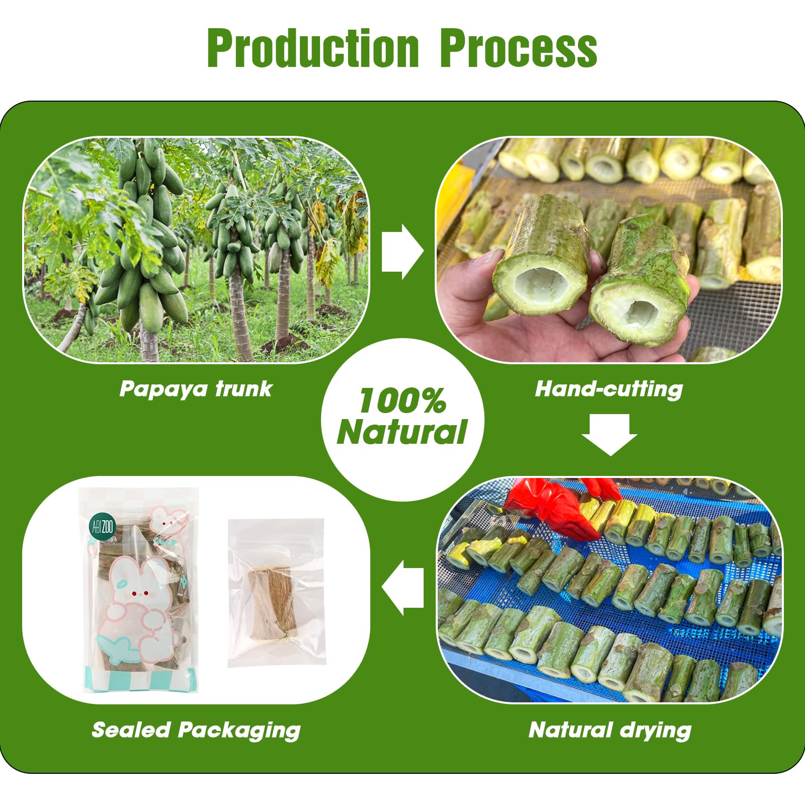 Abizoo Natural Bunny Chew Toys,6 Pcs Organic Papaya Wood Sticks Chew Toys for Rabbit,Hamster,Guinea Pig,Chinchilla,Gerbil,Rat He