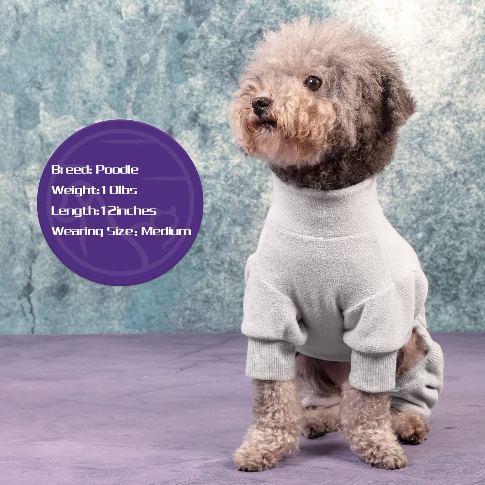 Cyeollo Stretchy Dog Jumpsuit - Thermal Fleece Pajamas With Turtleneck For Small Dogs, Grey