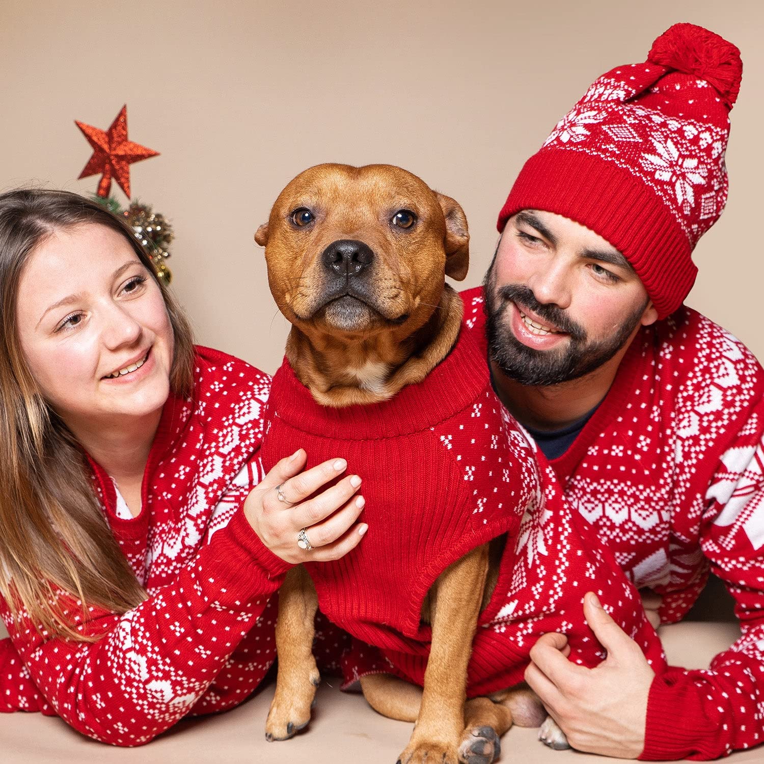 Blueberry Pet Ugly Christmas Snowflake Dog Sweater Mockneck Holiday Fair Isle Family Matching Clothes For Dog, Red, Back Length 14', Warm Winter Outfit For Medium Dogs