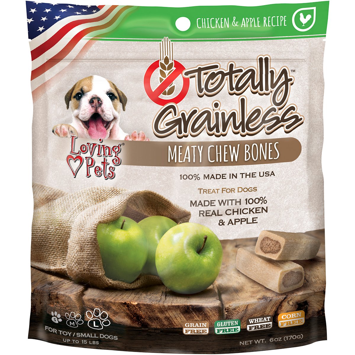 Loving Pets Totally Grainless - Chicken And Apple Meaty Chew Bones For Dogs (For Small Dogs Less Than 20 Lbs), 6Oz