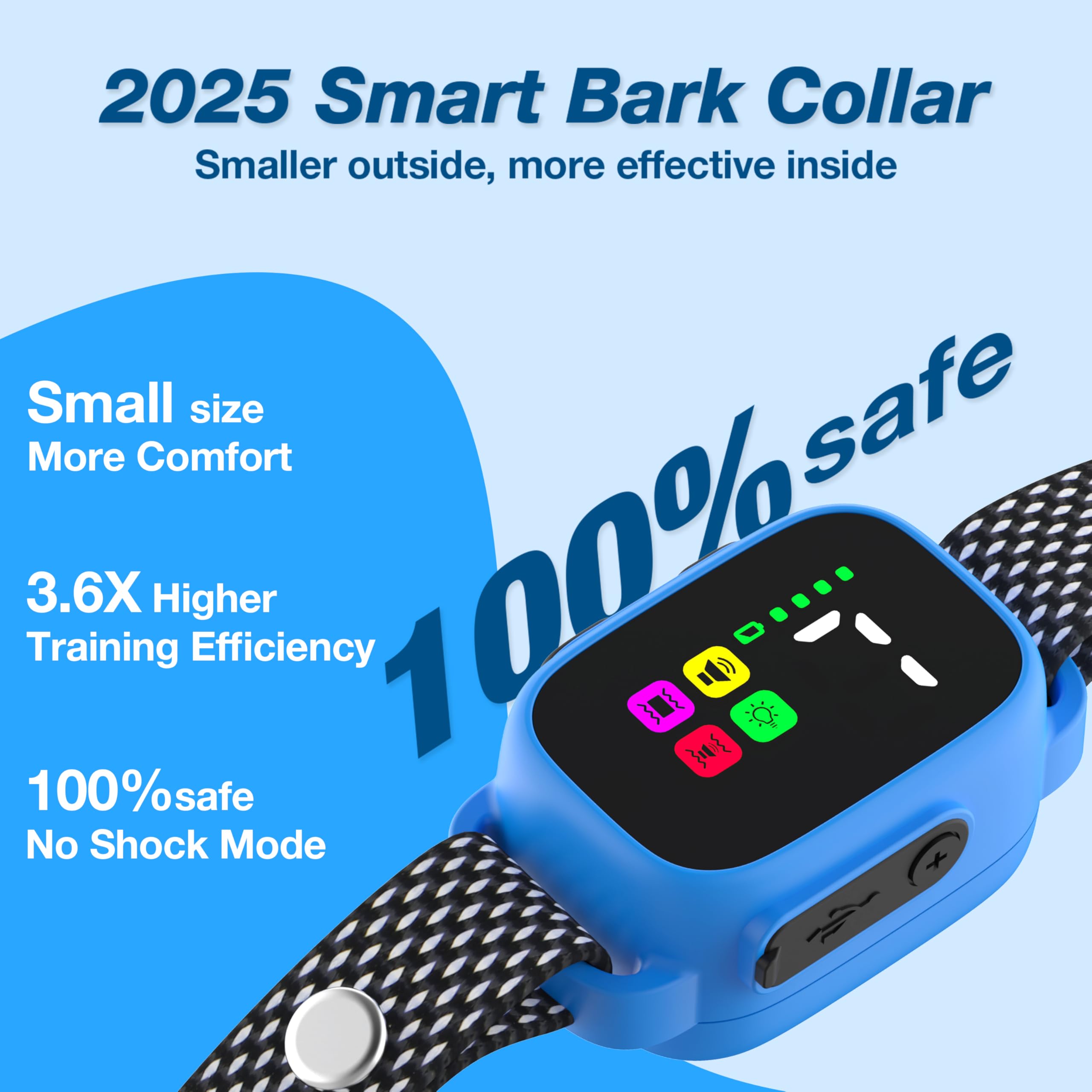 Bark Collar, Dog Bark Collar For Small Medium Dogs, No Shock Anti-Bark Collars, Rechargeable Smart Collar, Automatic Stop Bark C