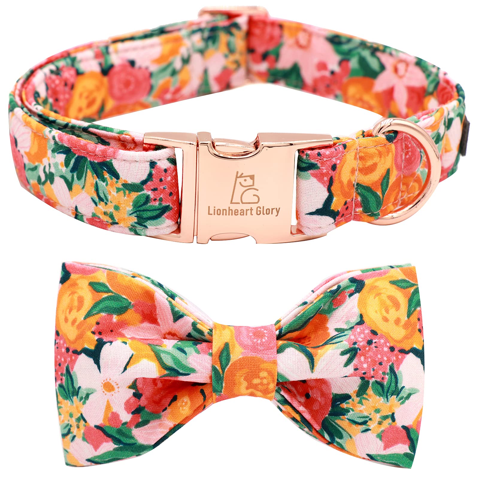 Lionheart Glory Premium Floral Dog Collars, Bowtie Dog Collar, Adjustable Heavy Duty Girl Dog Collar With Bow For Large Dogs