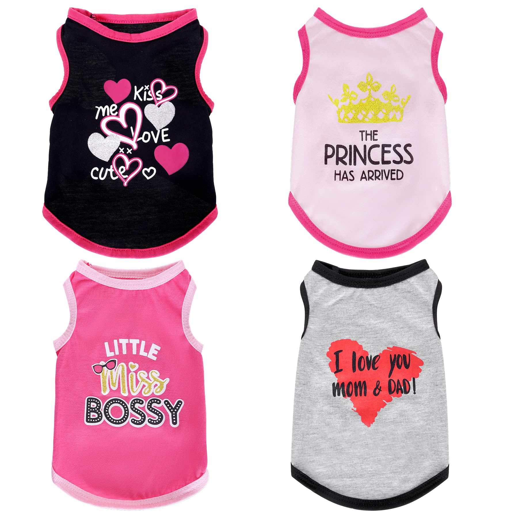 Pistha 4 Pack Dog Shirts Summer Printed Puppy Clothes Cute Sleeveless Pet T Shirts Dog Clothes For Small Medium Dogs Cats Girl(S