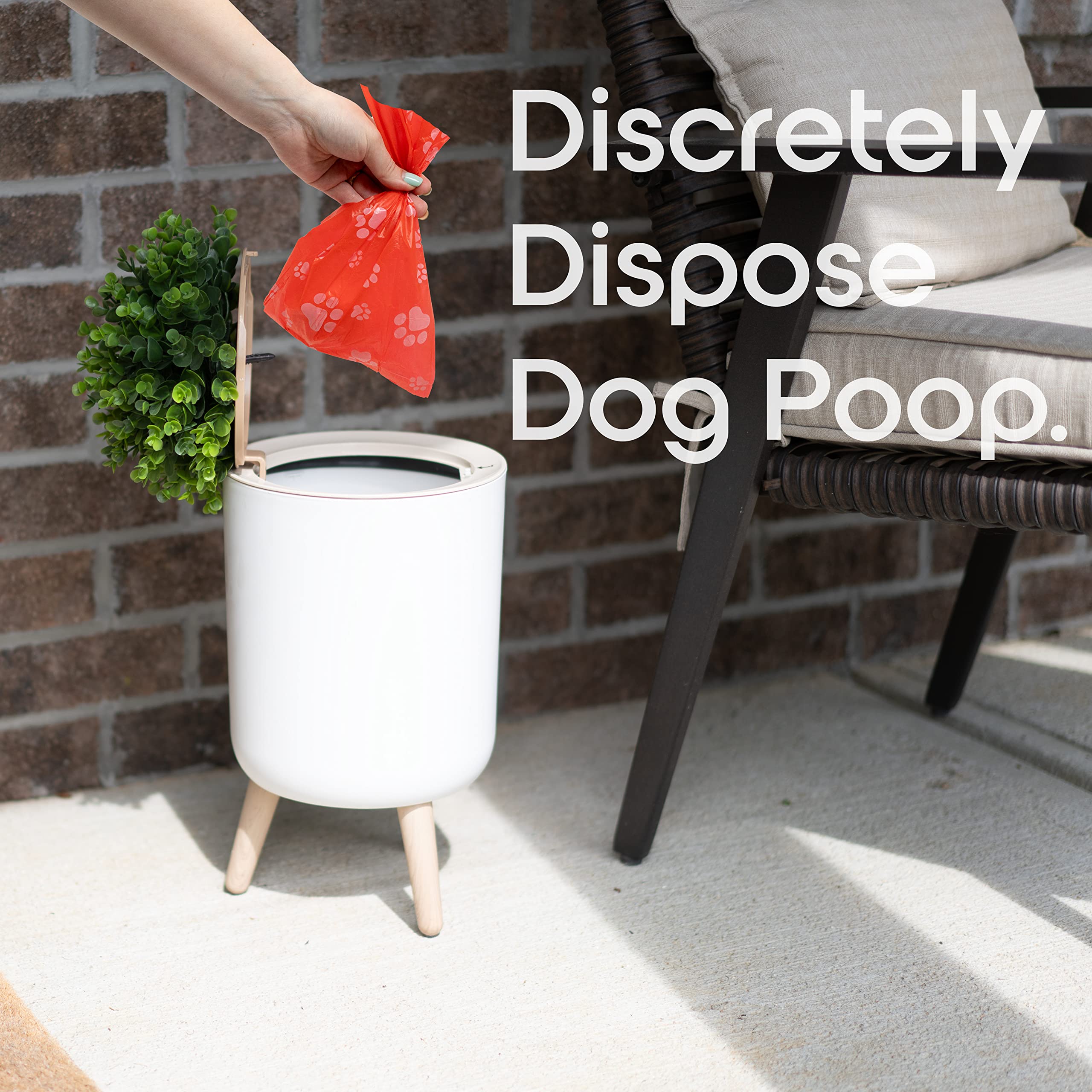 Earth & Mango Small Outdoor Trash Can with Lid - Dog Poop Trash Can Outside - Plant Styled Outdoor Garbage Can - 1.8 Gallon - Th