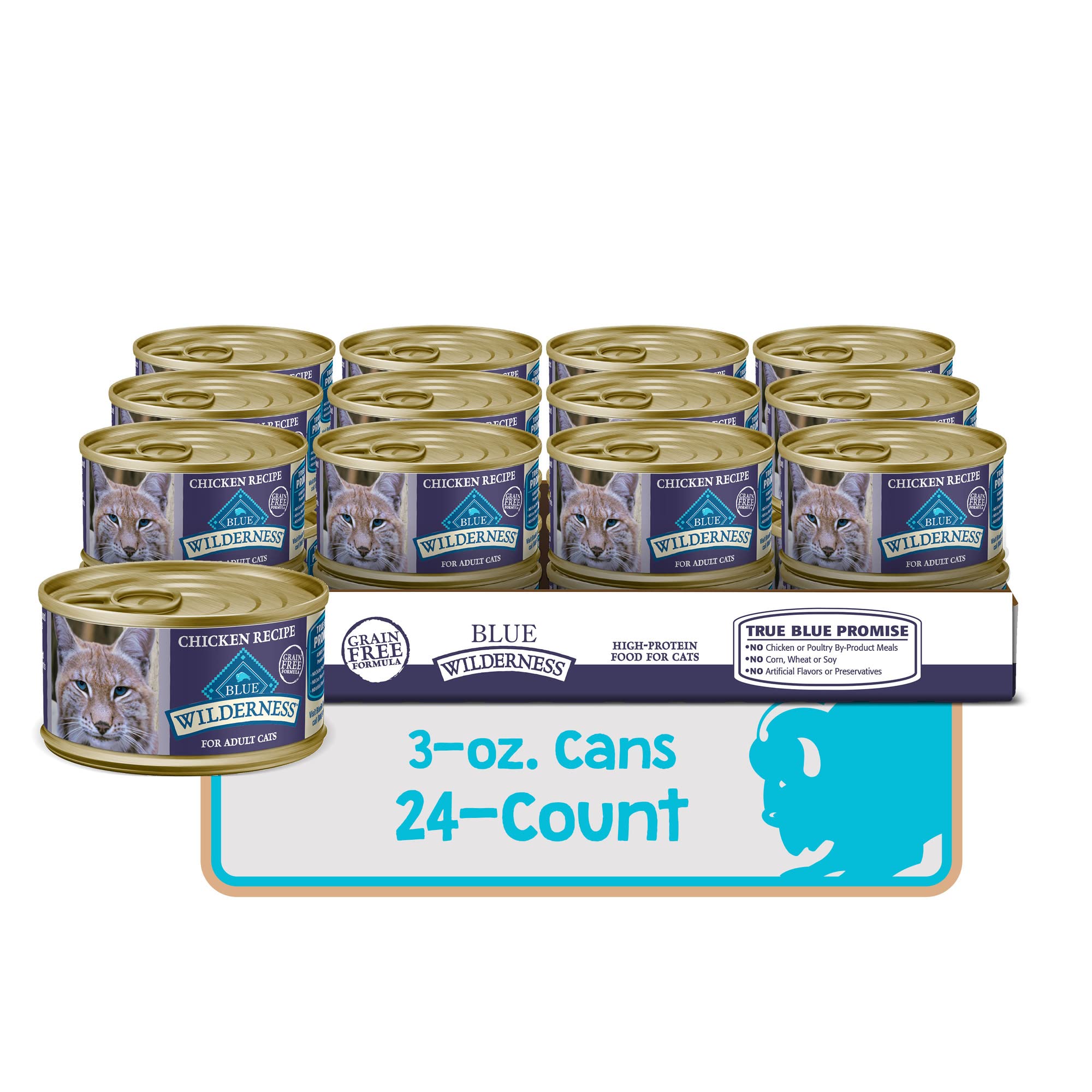 Blue Buffalo Wilderness High-Protein, Grain-Free Natural Wet Food for Adult Cats, Chicken Pat  , 3-oz, 24-pack