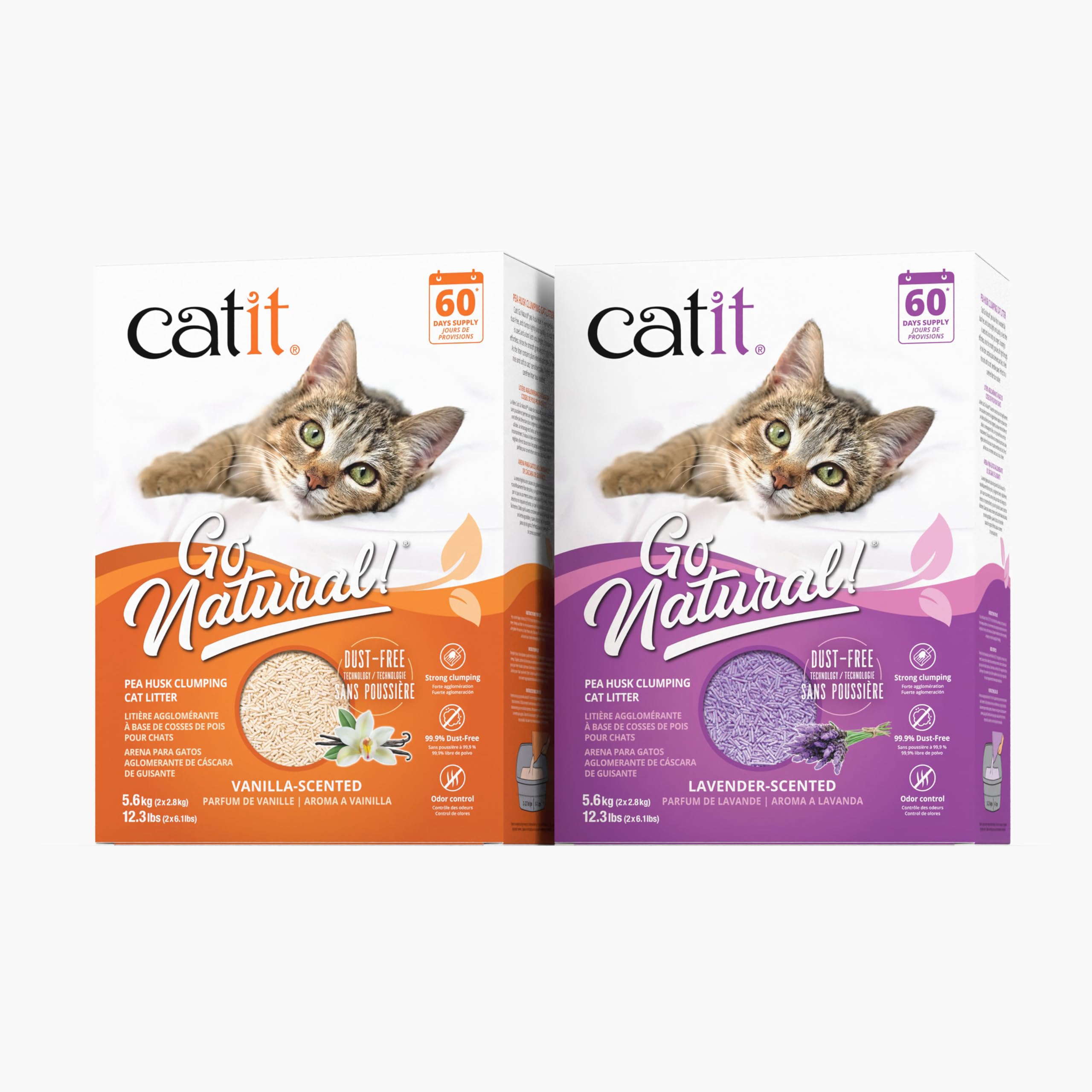Catit - Go Natural Pea Husk Clumping Cat Litter - Lightweight, Dust Free, Easy Cleaning & Scooping, Flushable Kitty Litter With Odor Control & Subtle Fragrance - 12.3 Lbs, Vanilla Scented