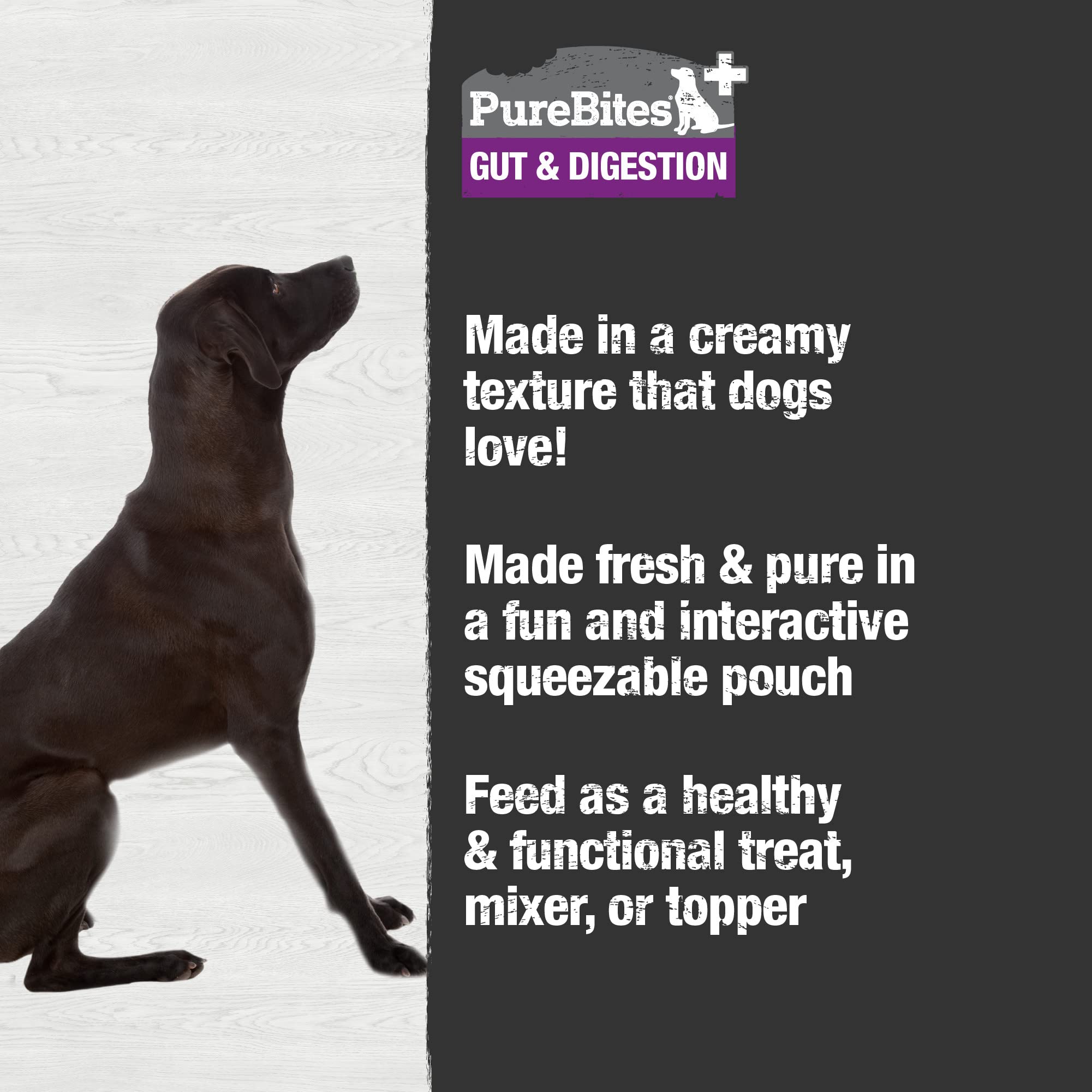 PureBites+ Gut & Digestion Squeezables for Dogs, only 5 Ingredients, case of 15