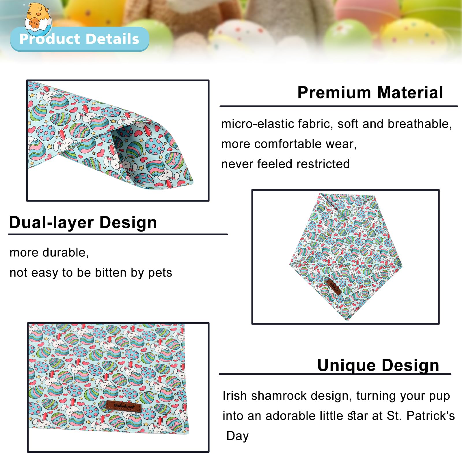Babole Pet Easter Dog Bandanas 2 Pack, Easter Eggs & Egg Stripe Pattern Easter Dog Scarf Bib For Boy And Girl, Cute Holiday Band