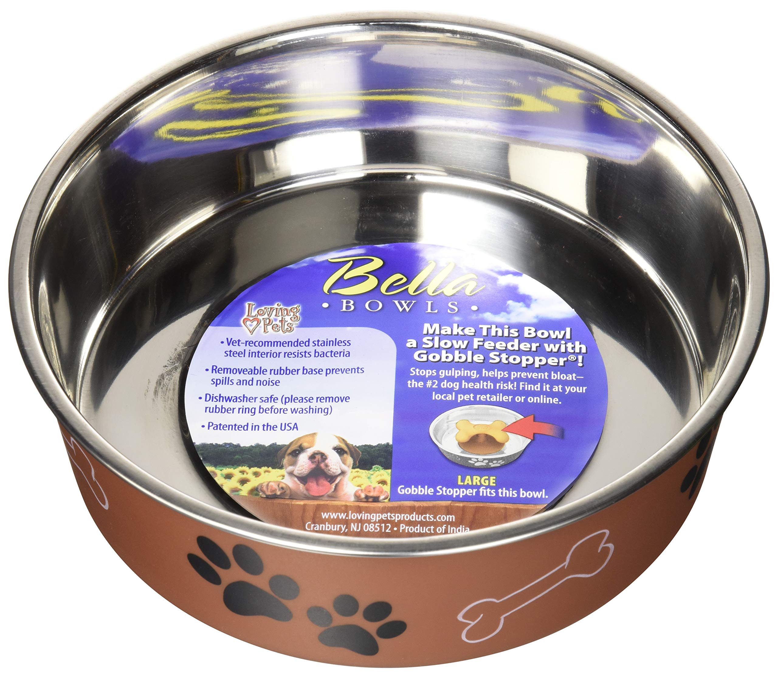 Loving Pets - Bella Bowls - Dog Food Water Bowl No Tip Stainless Steel Pet Bowl No Skid Spill Proof (Large, Copper)