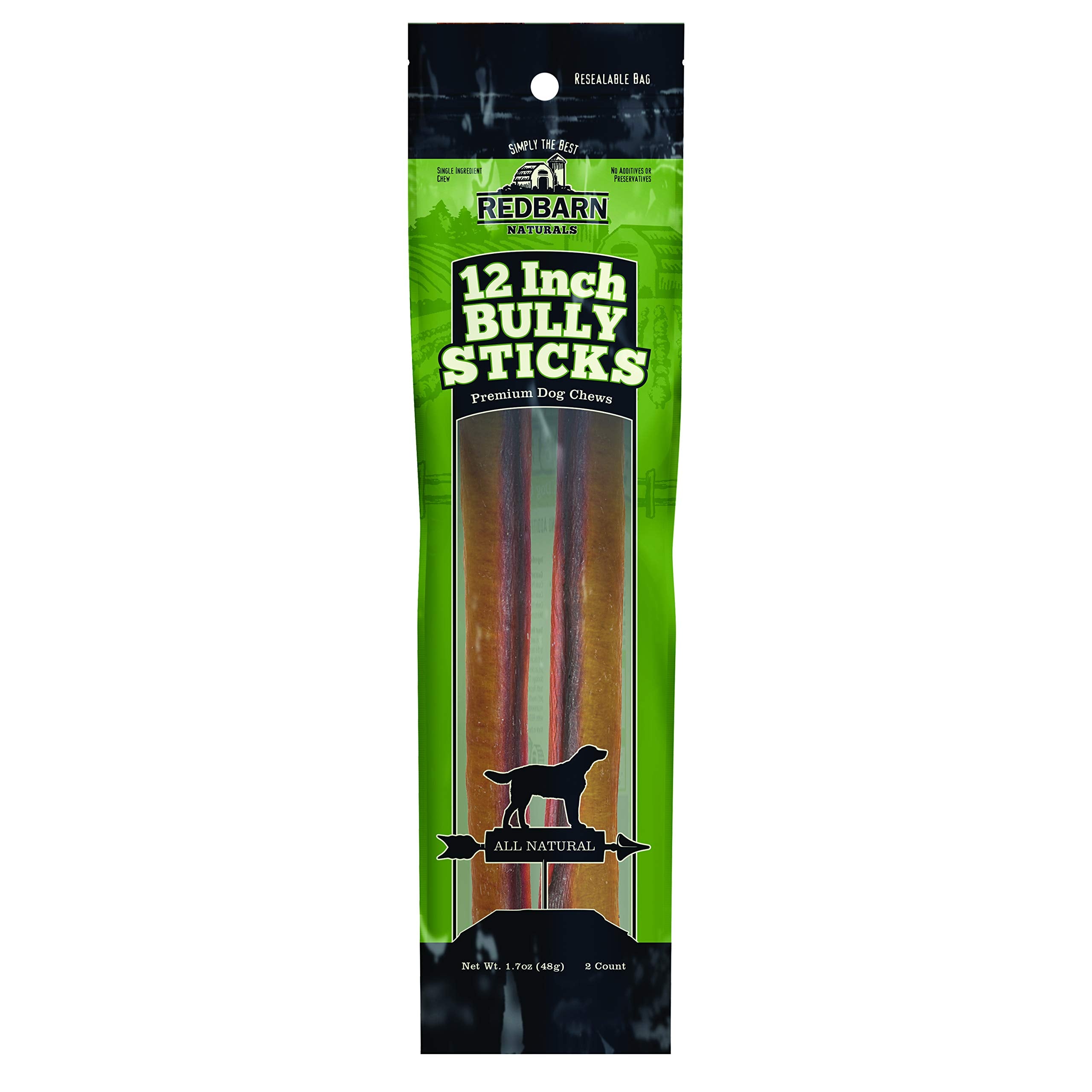 Redbarn 12 Bully Sticks Pet Chew Treat, 2-Count, Pack of 18