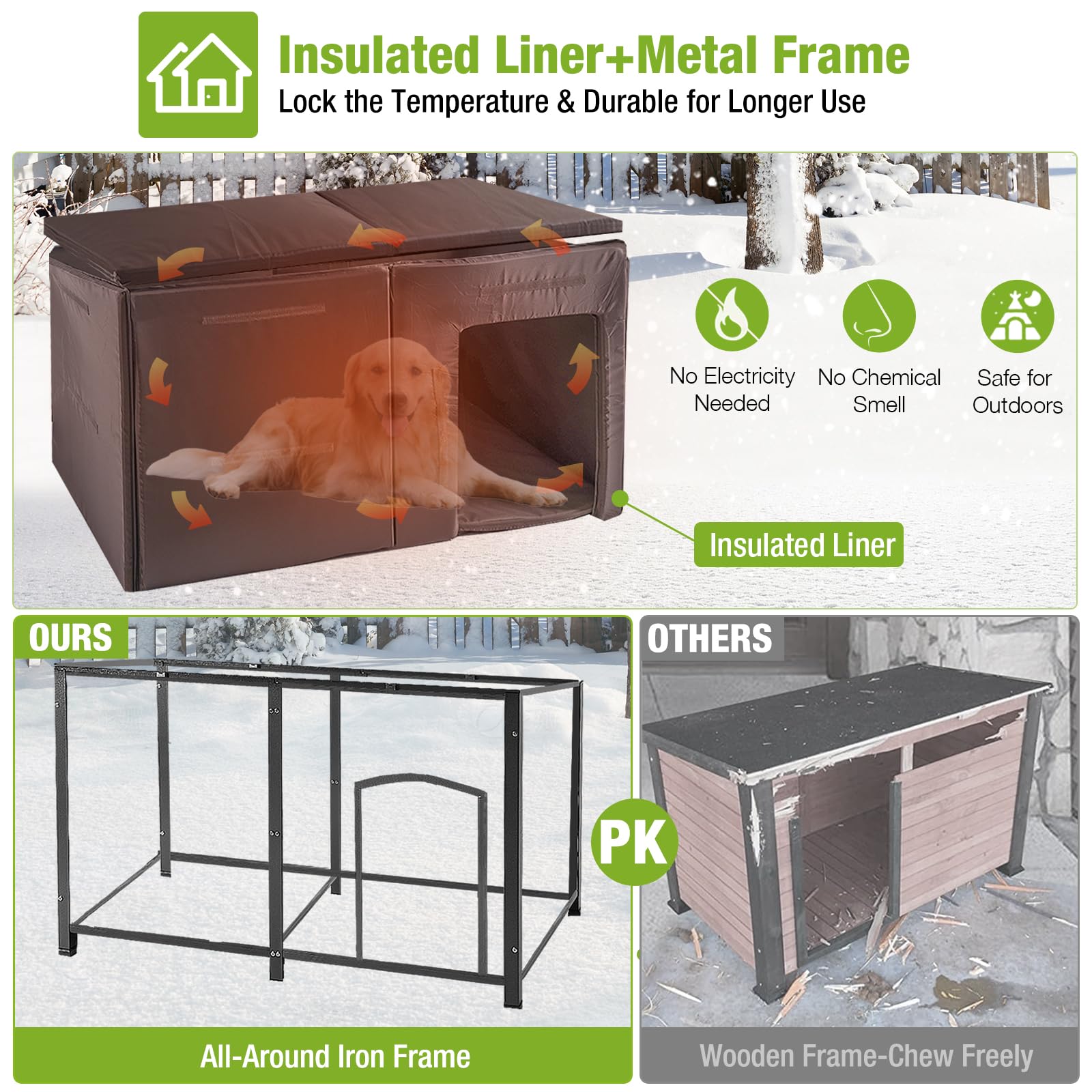 Gutinneen Dog House Insulated Outdoor Dog Kennel With Liner For Winter Extra Large