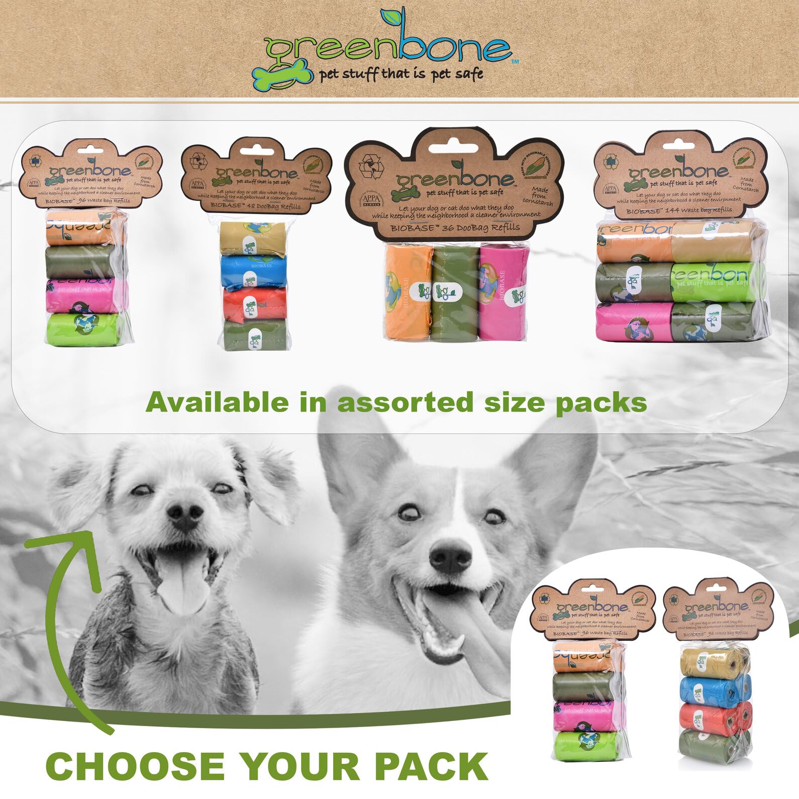 Greenbone Biobase Pet Poop Bags - 8 Rolls, 96 Bags - 13 Inch X 9 Inch