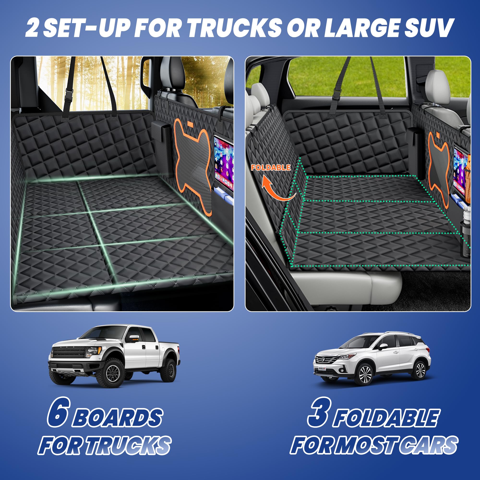 Truck Dog Seat Cover Back Seat, Backseat Extender Hard Bottom Heavy-Duty 400Lbs Holding For Larger Dogs Anti-Slip Waterproof Pet