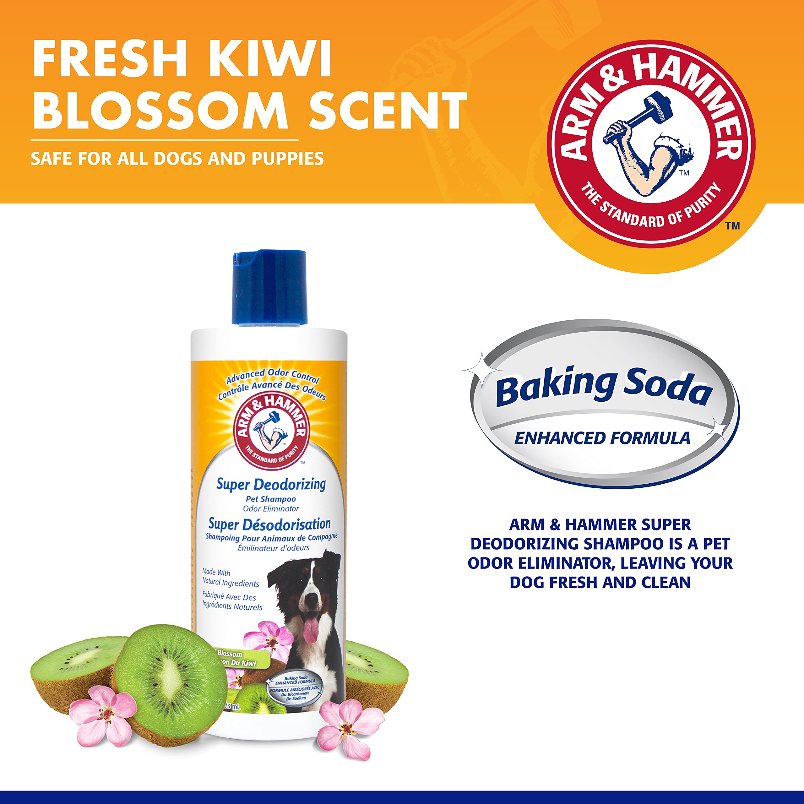 Arm & Hammer For Pets Super Deodorizing Shampoo For Dogs | Best Odor Eliminating Dog Shampoo | Great For All Dogs & Puppies, Fresh Kiwi Blossom Scent, 16 Oz