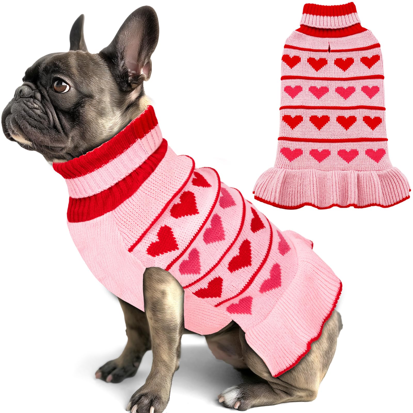 Kyeese Dog Sweater Warm Dog Clothes Fall Winter Dog Coats Dog Sweater Dress With Cute Red Love Design For Small Dogs Turtleneck 