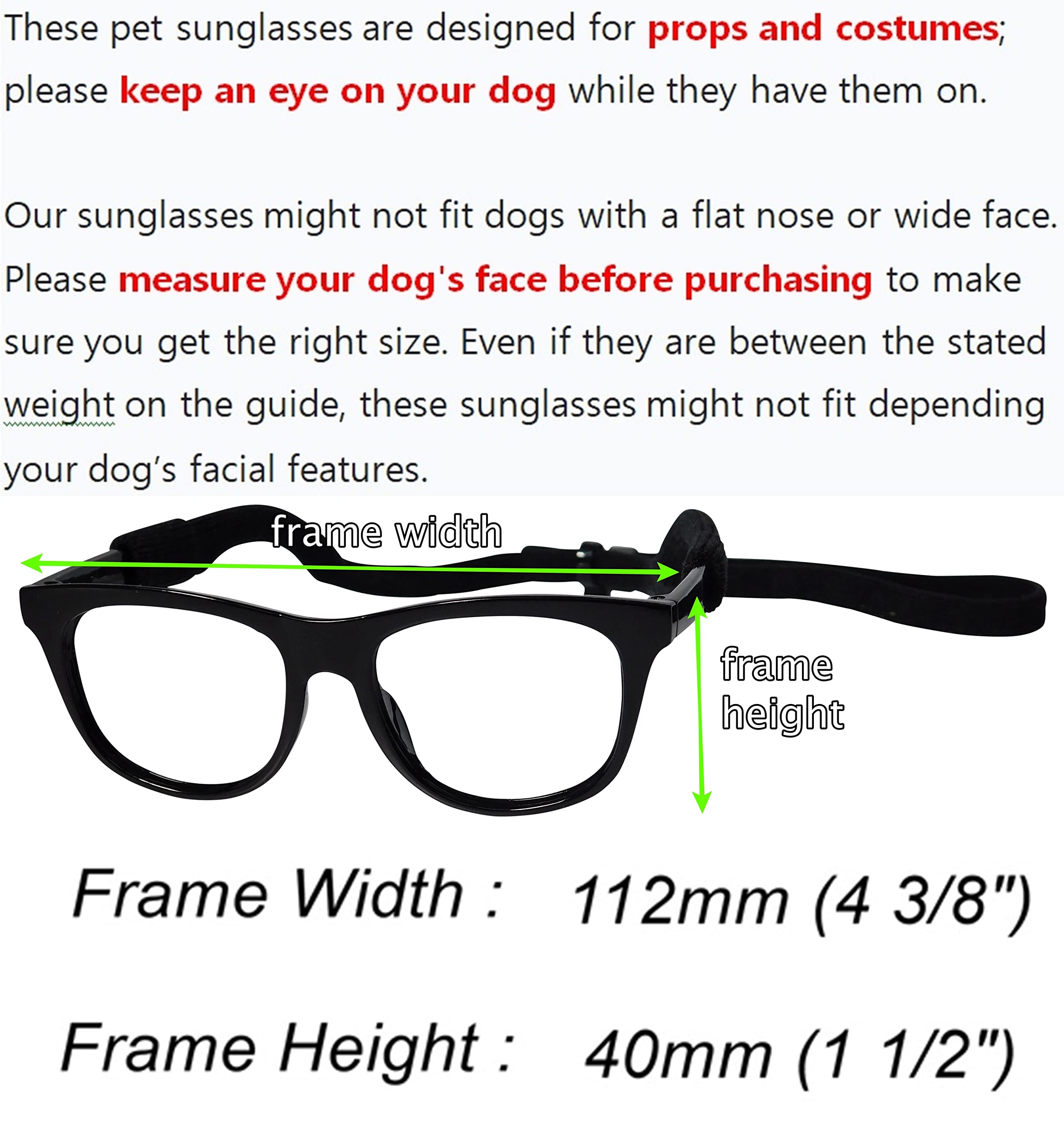 G003 Dog Glasses Medium Breeds 18-40Lbs Pet Cat Retro Hipster Nerd Costume Prop Clear Lens (80S Black-Clear)