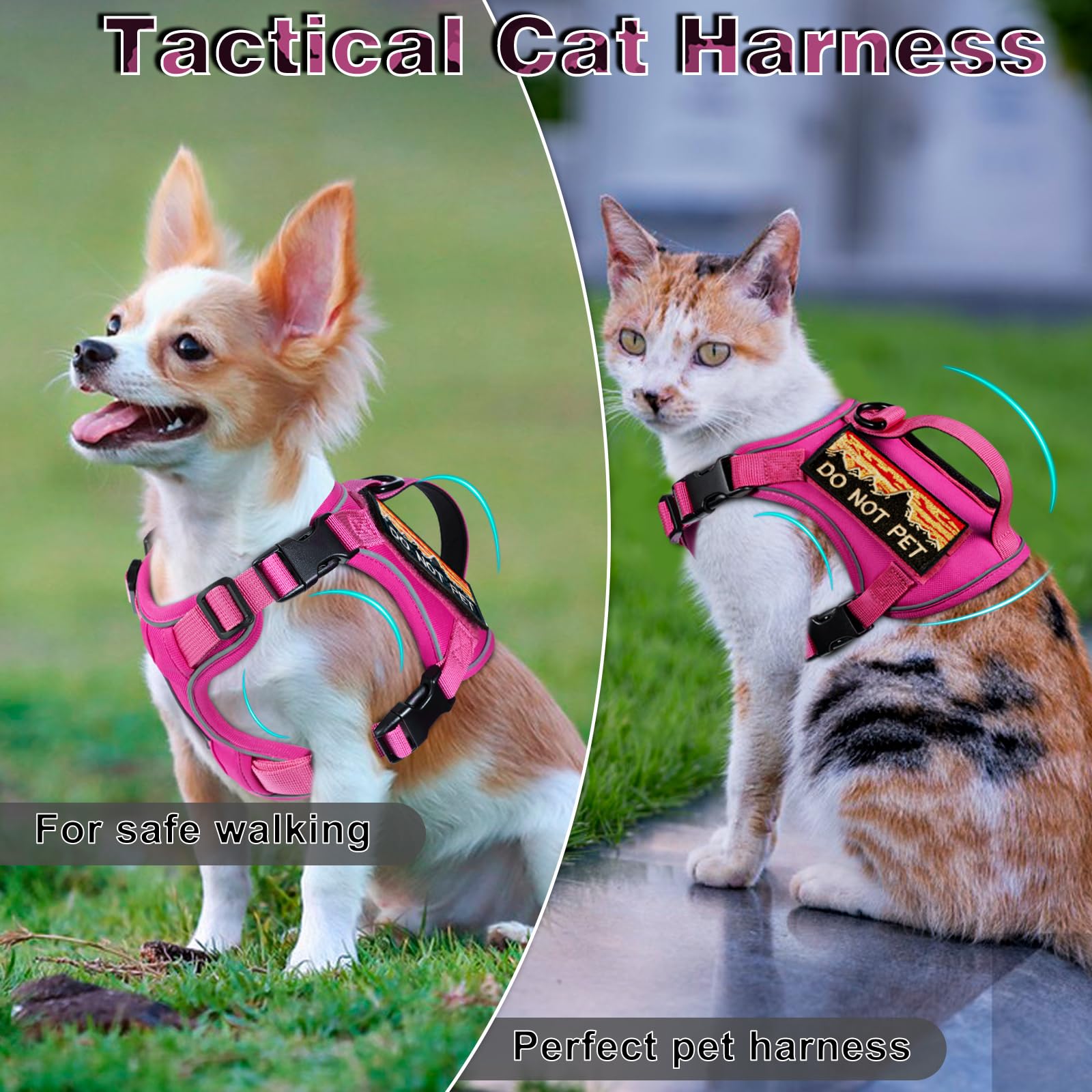 Nanappice Tactical Cat Harness For Walking, Adjustable Escape Proof Pet Vest For Large Cat,Easy Control Breathable Cat Vest With