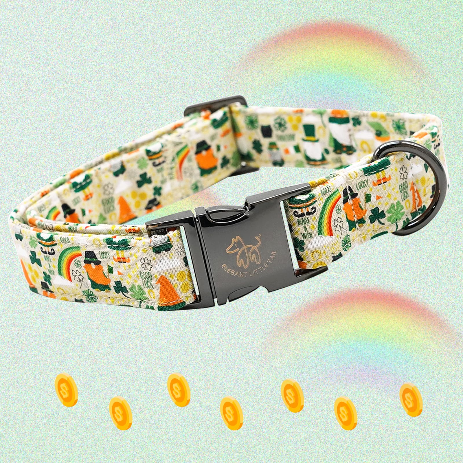 Elegant Little Tail Lucky Colver St. Patrick's Day Adjustable Dog Collar for Medium Dogs