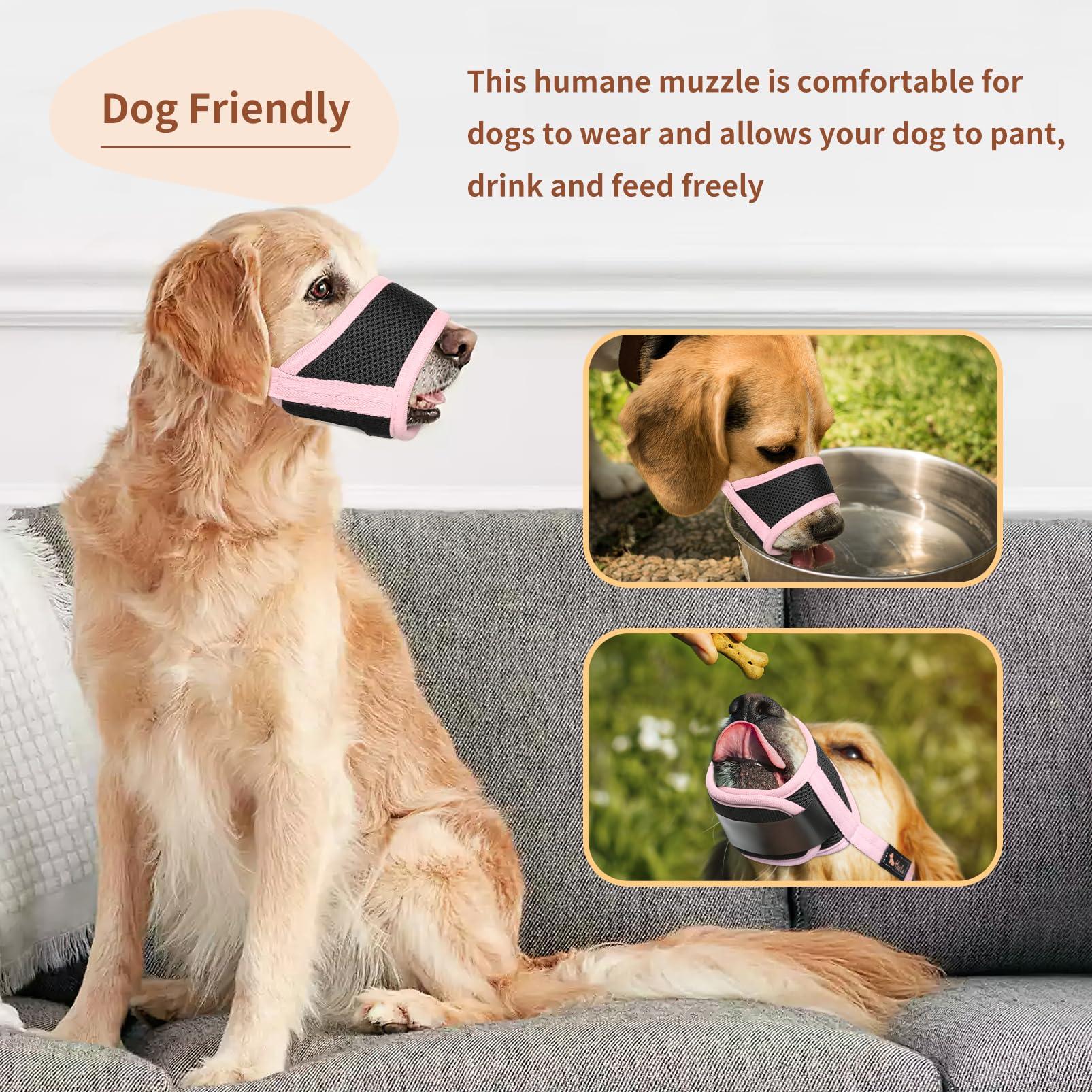 Heele Dog Muzzle,Soft Mesh Dog Muzzle For Small Medium Large Sized Dogs,Breathable Adjustable Puppy Muzzle To Prevent Biting,Chewing,And Licking Pink Xxl