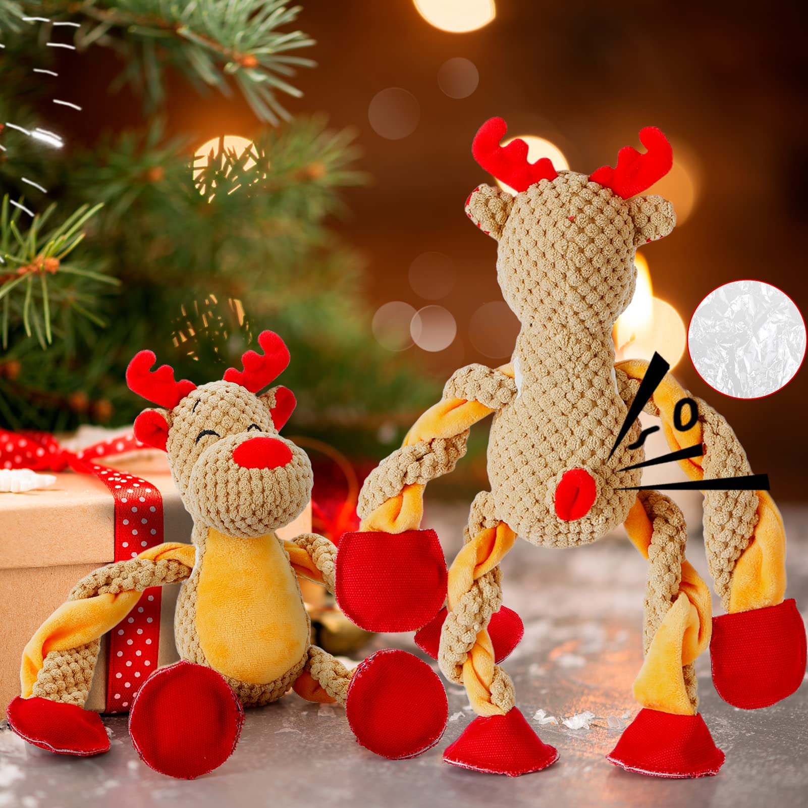 Senneny Dog Christmas Toys With Squeaker, Reindeer Squeaky Toys For Dogs Puppy, Stuffed Dog Plush Toy For Small Medium Dogs, Int