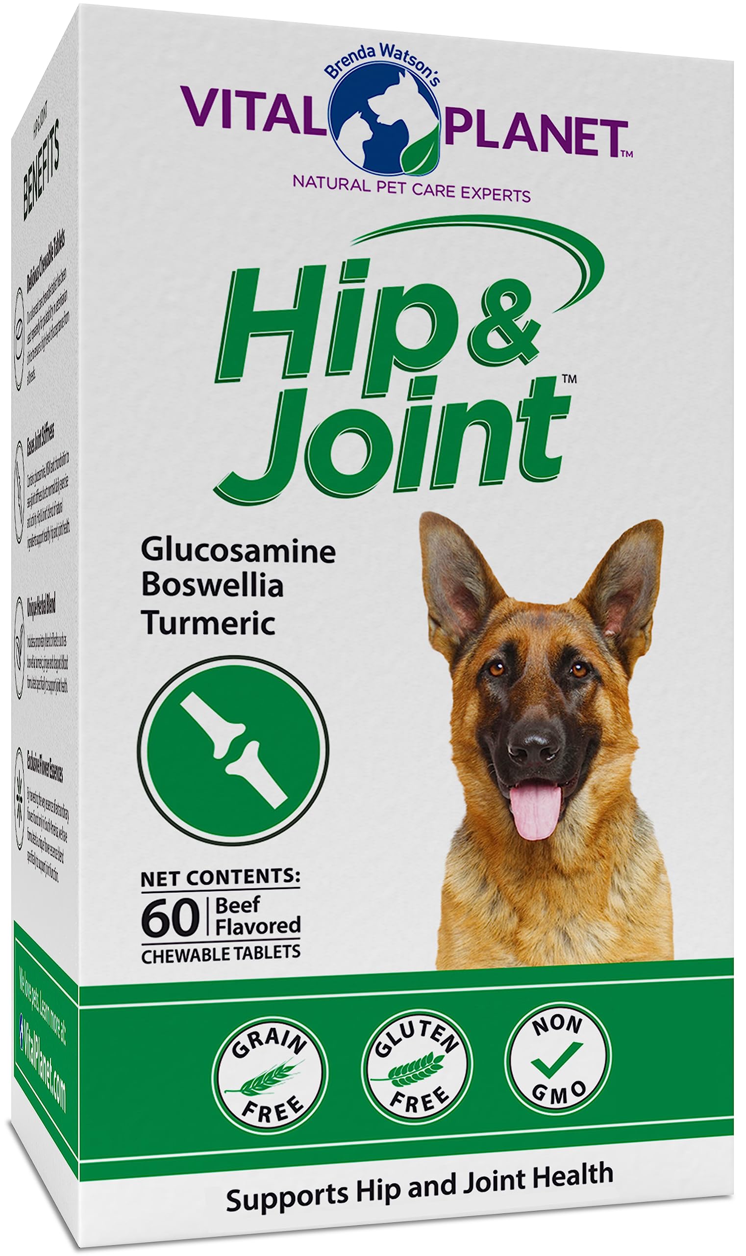 Vital Planet - Natural Hip and Joint Supplement for Dogs - Potent Herbal Blend with Green Lipped Mussel, MSM and Glucosamine Bee