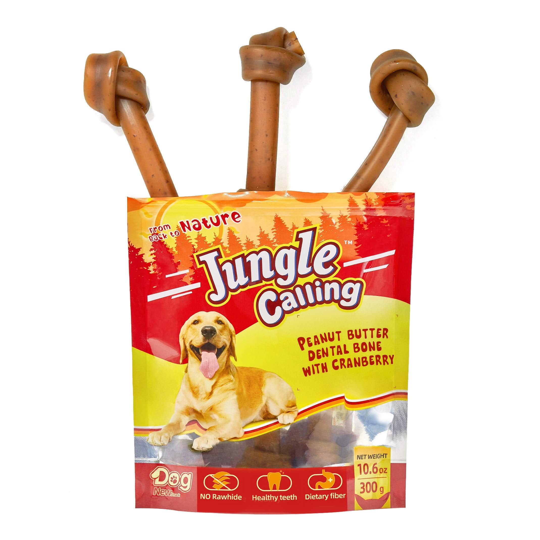 Jungle Calling Rawhide Free Dog Treats, Peanut Butter Bones, 6.5 Pet Chews for Medium and Large Dogs,Digestible Chewing Snacks