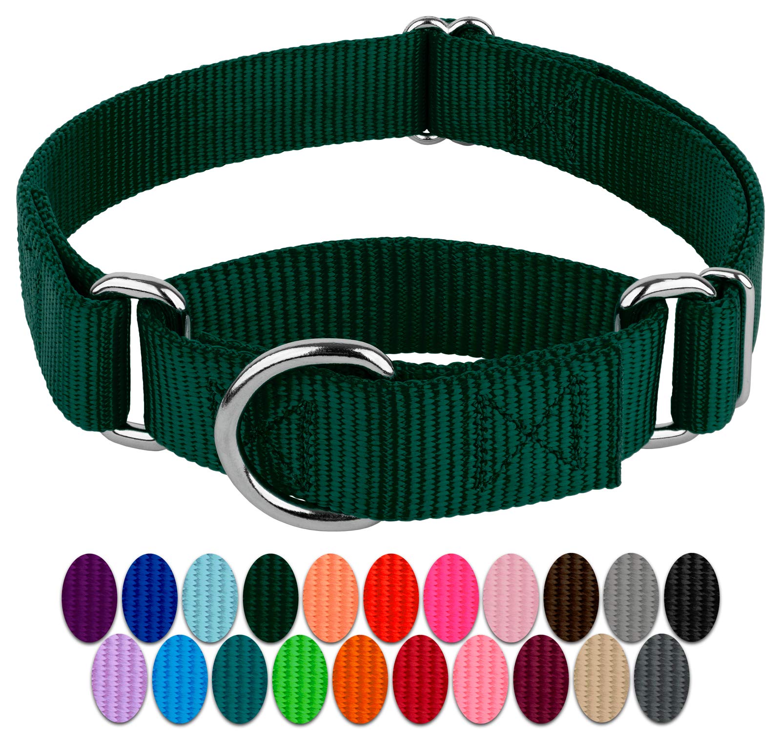 Country Brook Petz - Green Martingale Heavy Duty Nylon Dog Collar - 21 Vibrant Color Options (3/8 Inch Width, Mini)