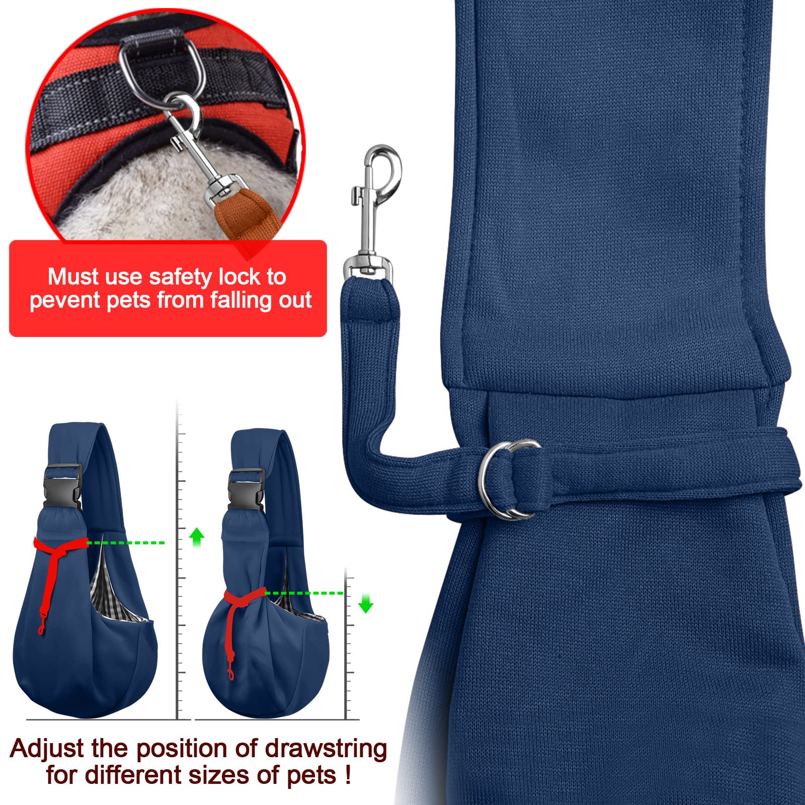 Tomkas Small Dog Sling Carrier - Zipper Pocket & Adjustable Strap & Zip Pocket - For 3-10 Lbs Pets(Dark Blue)