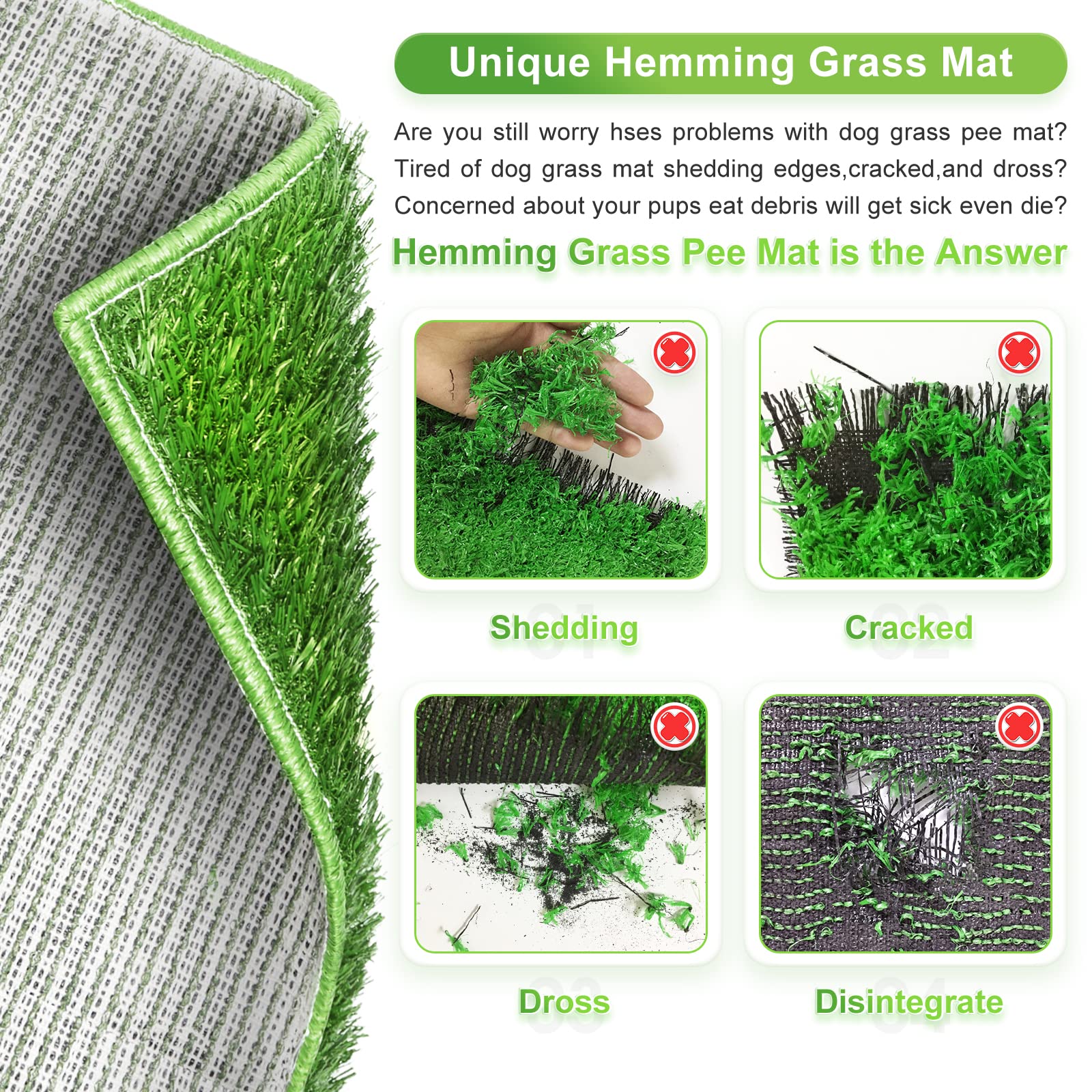 Hompet Dog Grass Pad with Tray Large, Puppy Turf Potty Reusable Training Pads with Pee Baffle, Artificial Grass Patch for Indoor