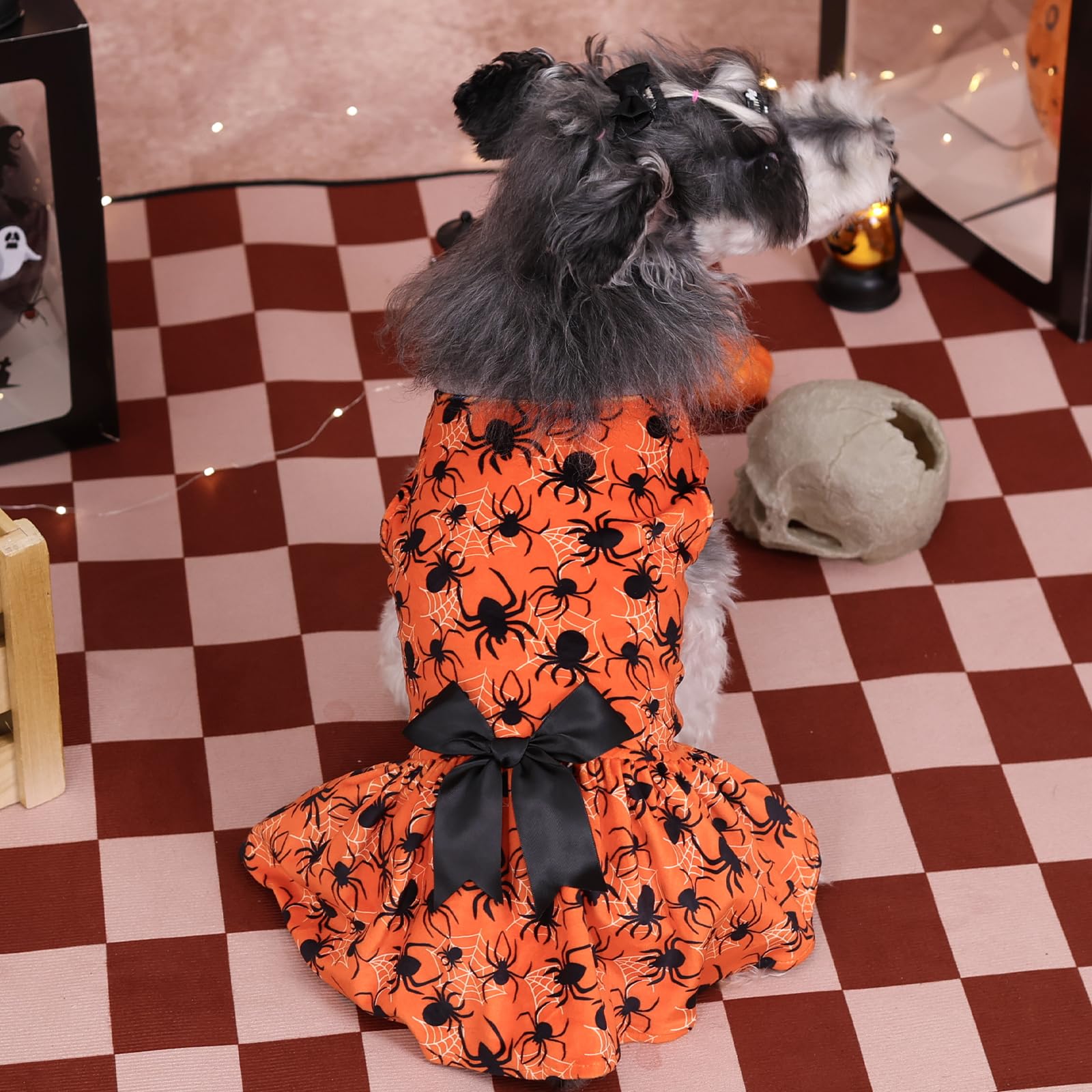 Cutebone Halloween Dog Dresses Velvet Holiday Small Dogs Clothes Onesie Pet Apparel Girl Puppy Skirt With Bow Hair Rope Cva46S