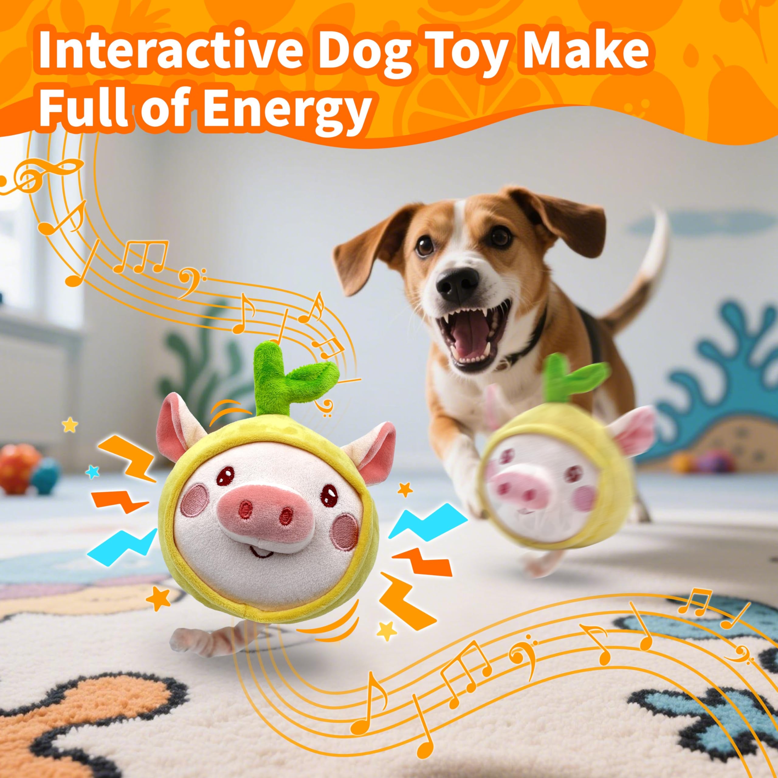 Hanarook Interactive Dog Toys, Moving Squeaky Dog Toy Ball, Rechargeable Bouncing Rolling Puppy Ball Toy With Jumping Music Talk